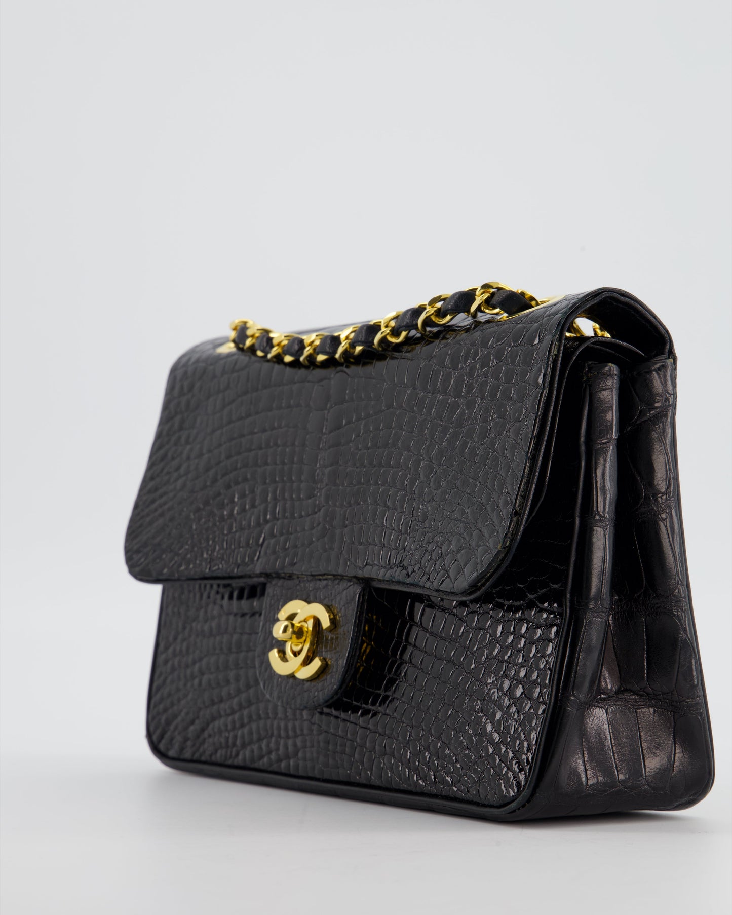 Chanel Black Classic Flap Bag in Shiny Crocodile Leather with 24K Gold Hardware