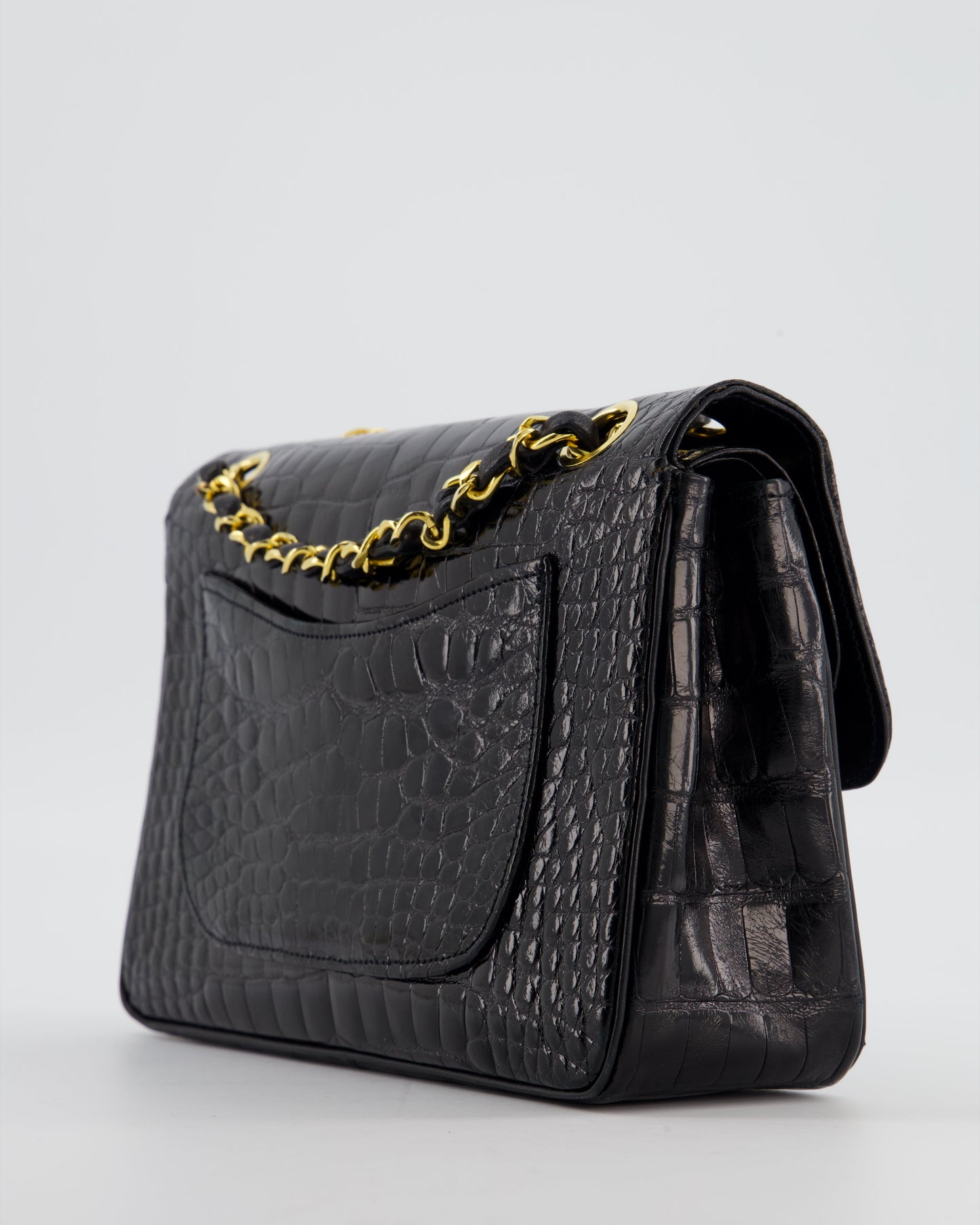 Chanel Black Classic Flap Bag in Shiny Crocodile Leather with 24K Gold Hardware