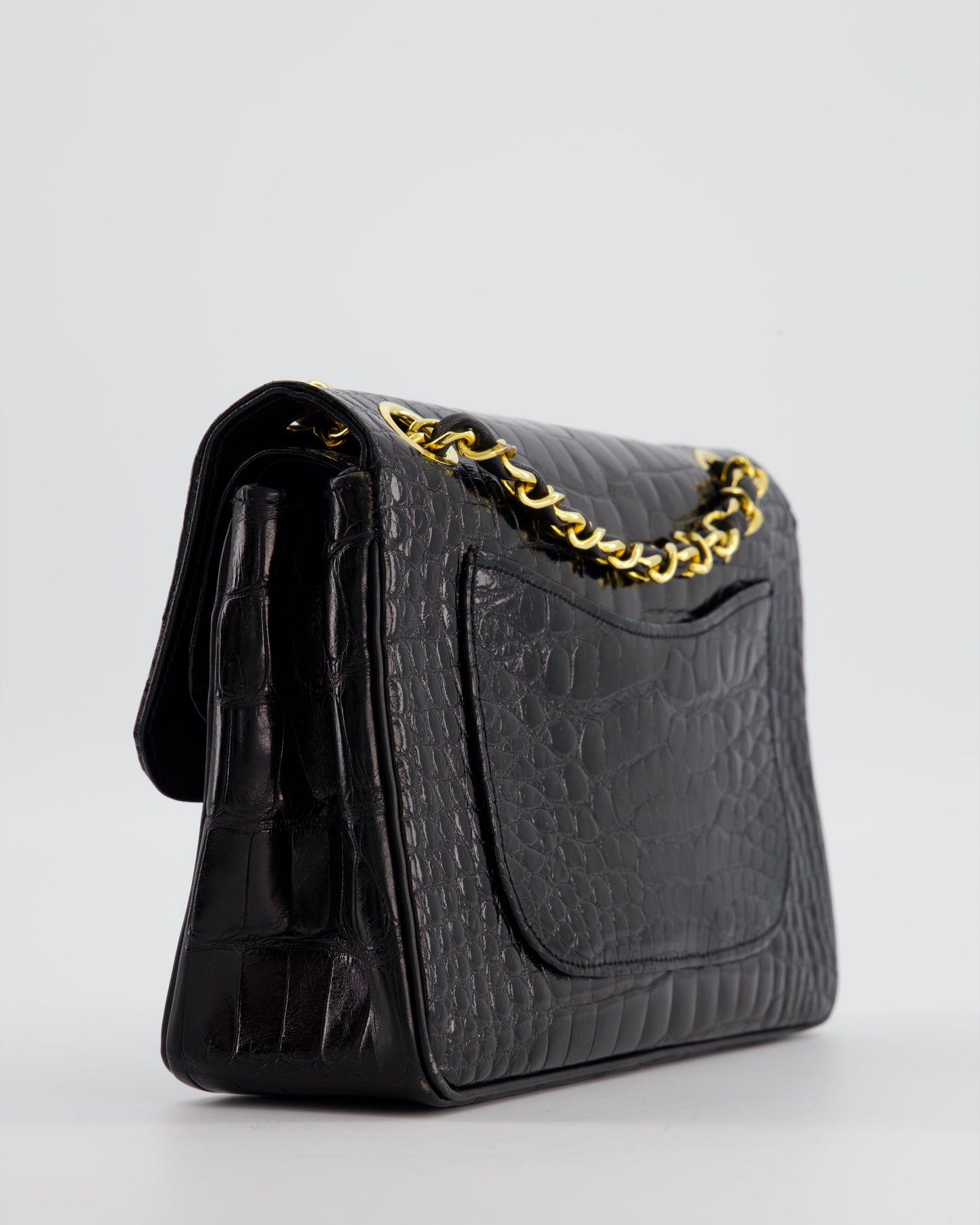 Chanel Black Classic Flap Bag in Shiny Crocodile Leather with 24K Gold Hardware