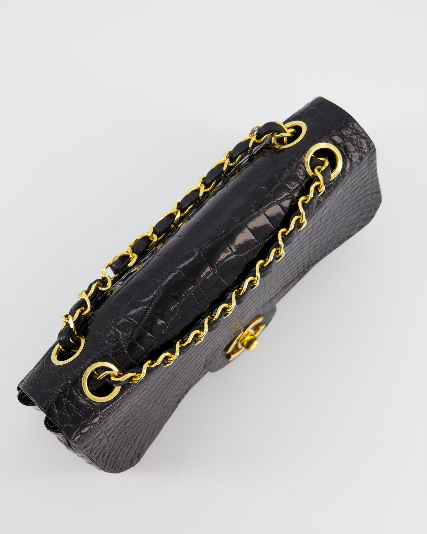 Chanel Black Classic Flap Bag in Shiny Crocodile Leather with 24K Gold Hardware