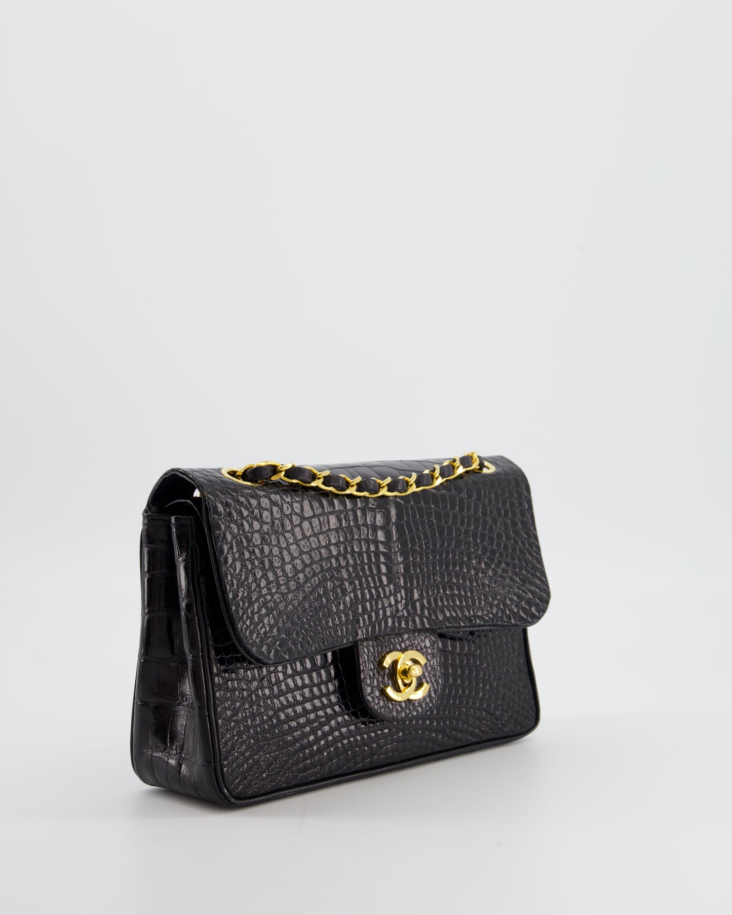 Chanel Black Classic Flap Bag in Shiny Crocodile Leather with 24K Gold Hardware