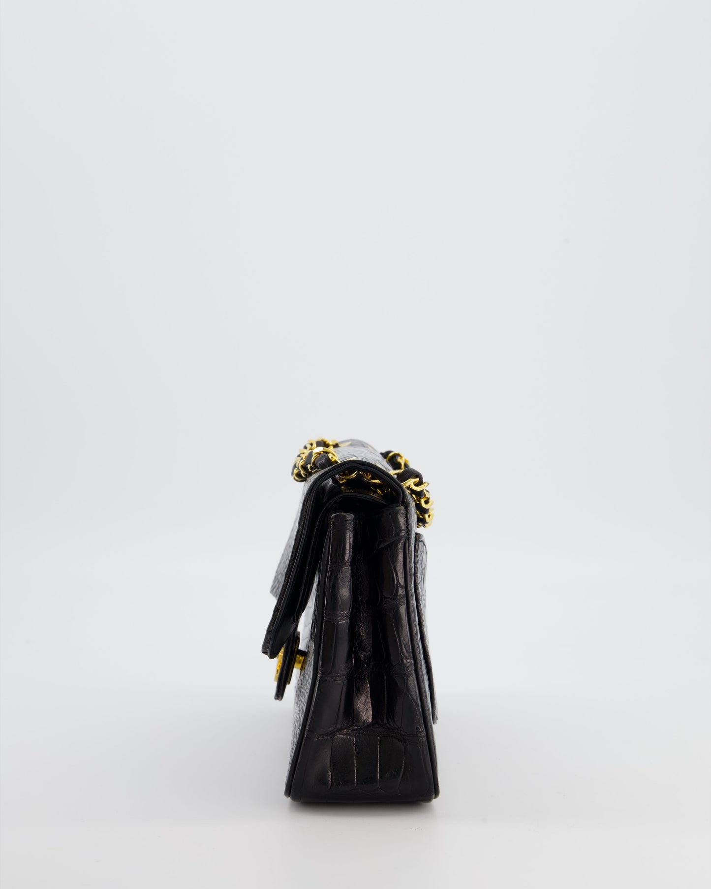 Chanel Black Classic Flap Bag in Shiny Crocodile Leather with 24K Gold Hardware