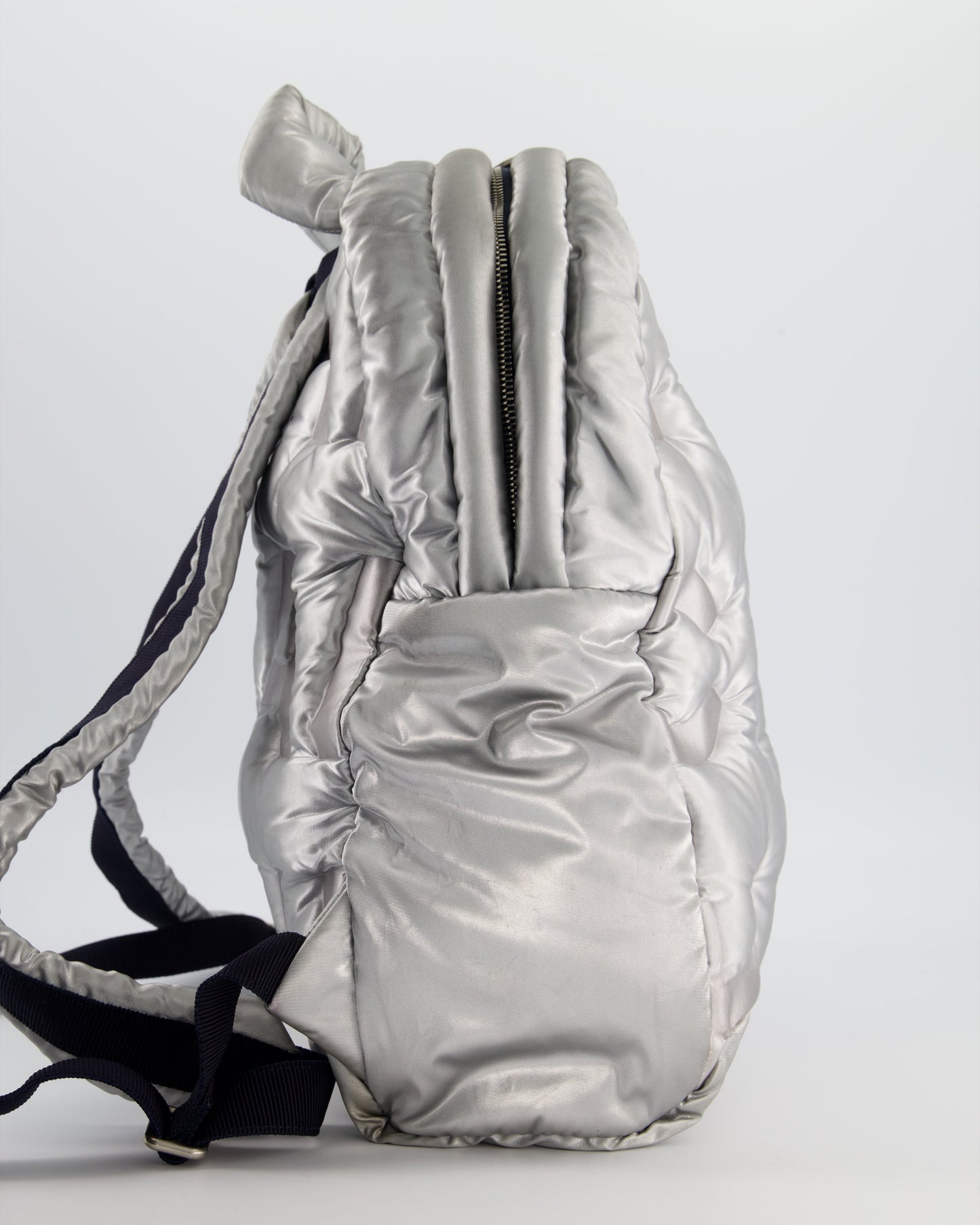 Chanel Silver Doudoune Backpack with Embossed Backpack - Rovelle Bags