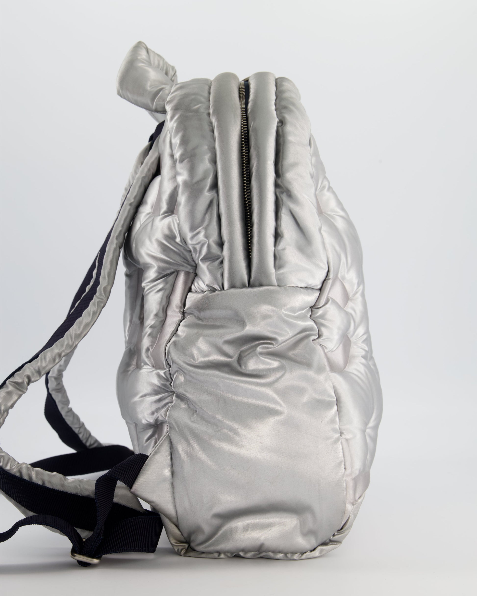 Chanel Silver Doudoune Backpack with Embossed Backpack - Rovelle Bags