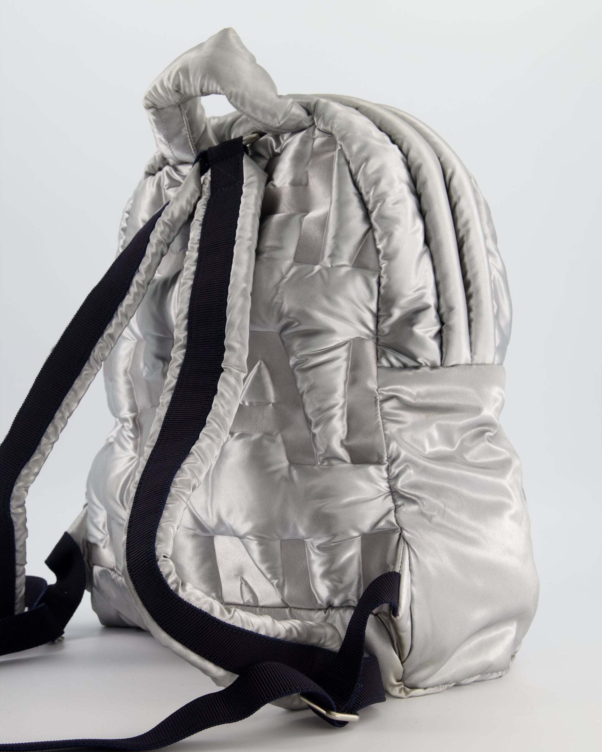 Chanel Silver Doudoune Backpack with Embossed Backpack - Rovelle Bags
