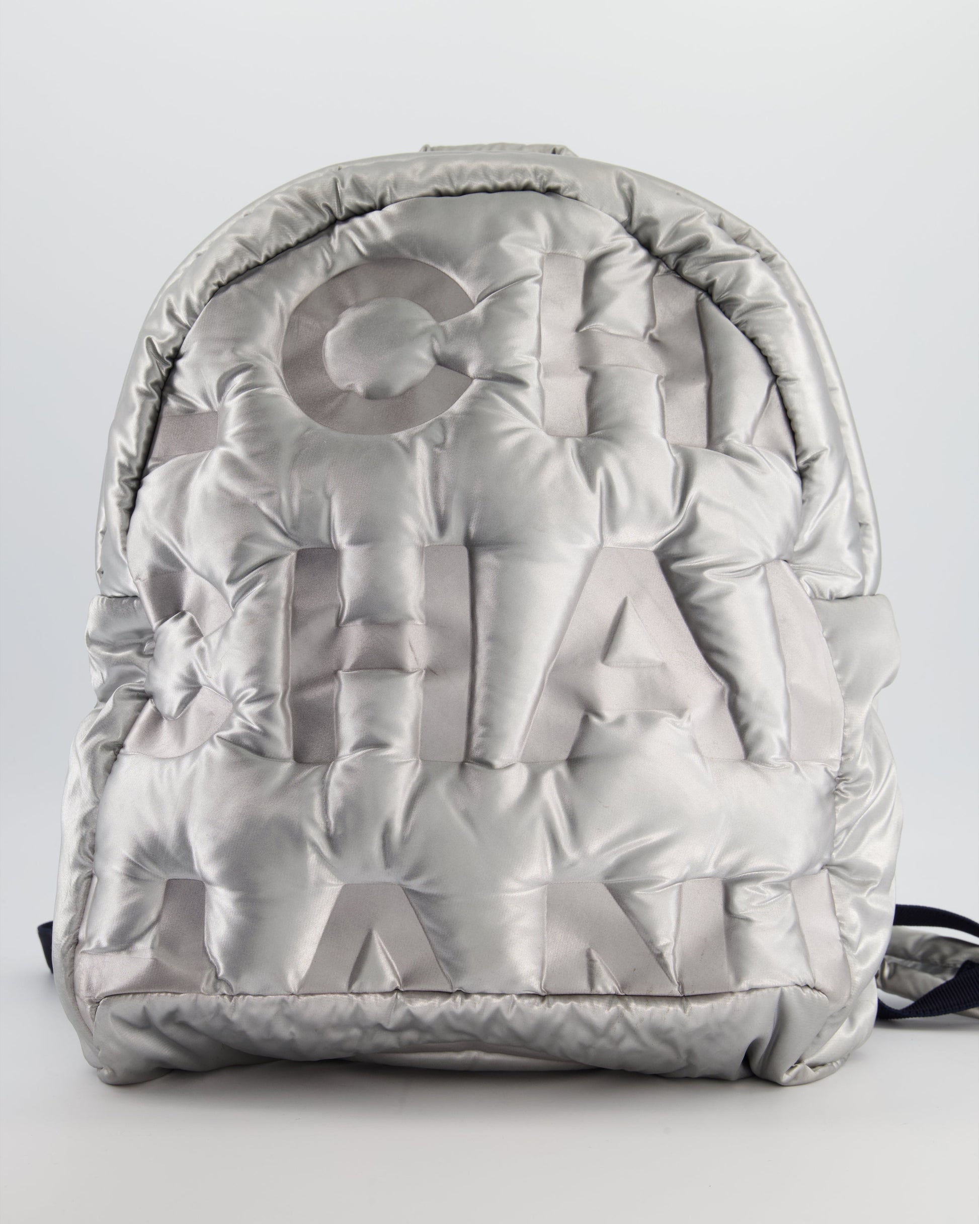 Chanel Silver Doudoune Backpack with Embossed Backpack - Rovelle Bags