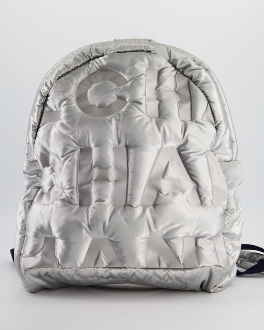 Chanel Silver Doudoune Backpack with Embossed Backpack - Rovelle Bags