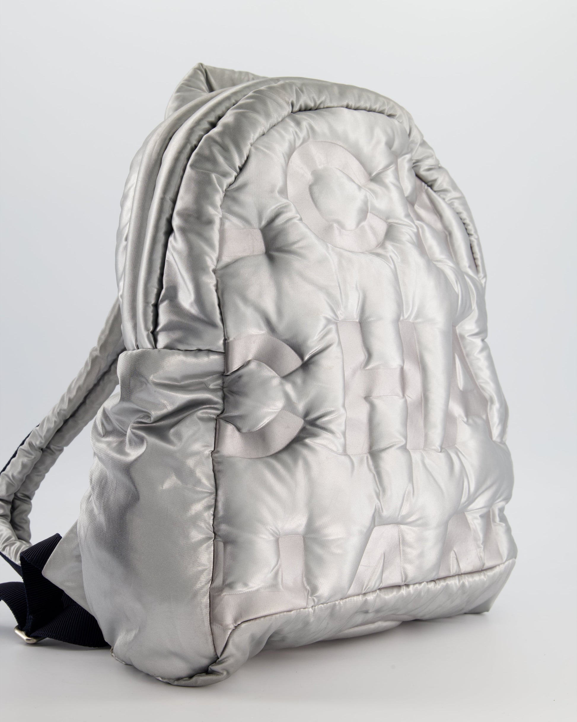 Chanel Silver Doudoune Backpack with Embossed Backpack - Rovelle Bags