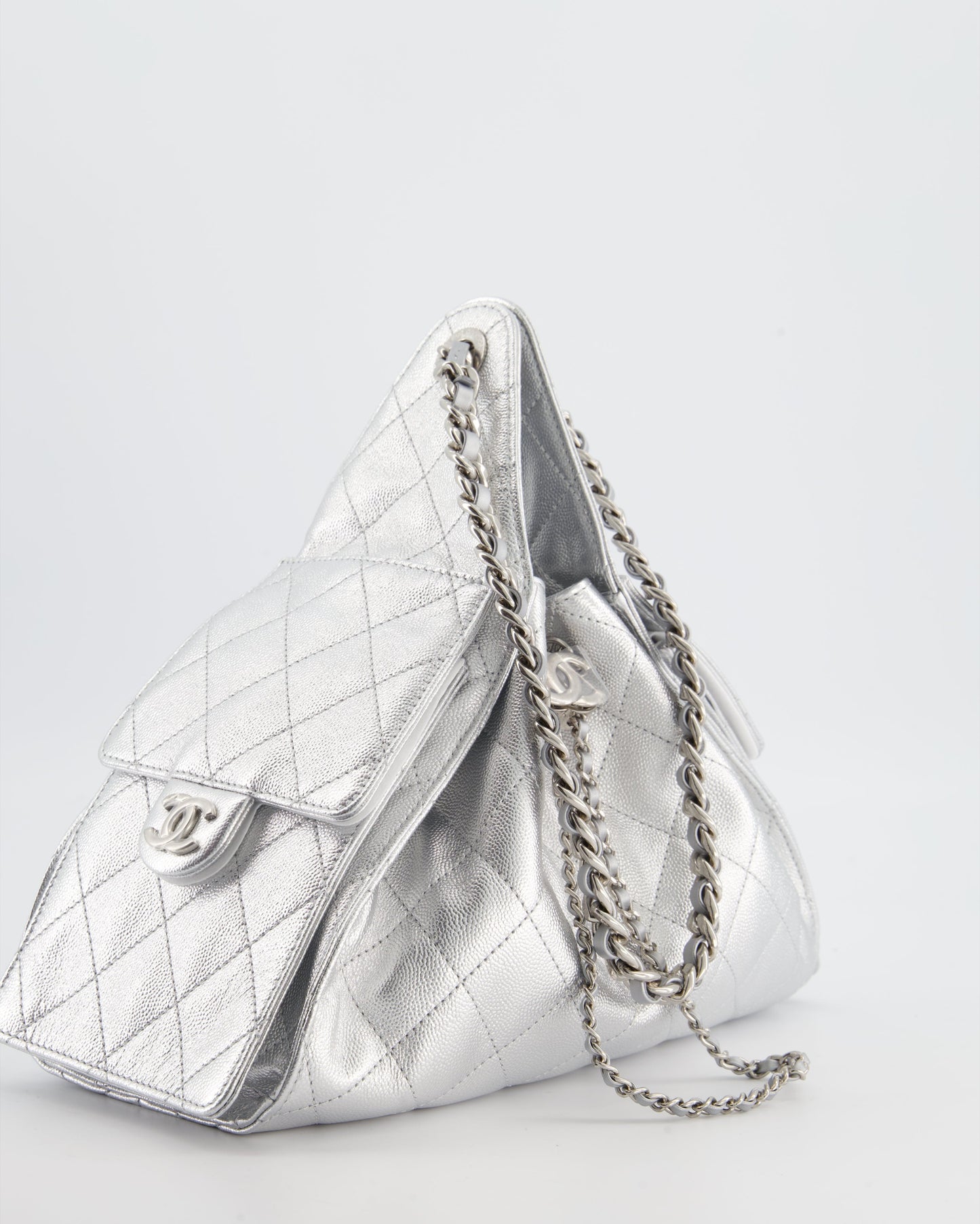 Chanel *RARE* Chanel Silver Caviar Leather Handbag - Rovelle Bags