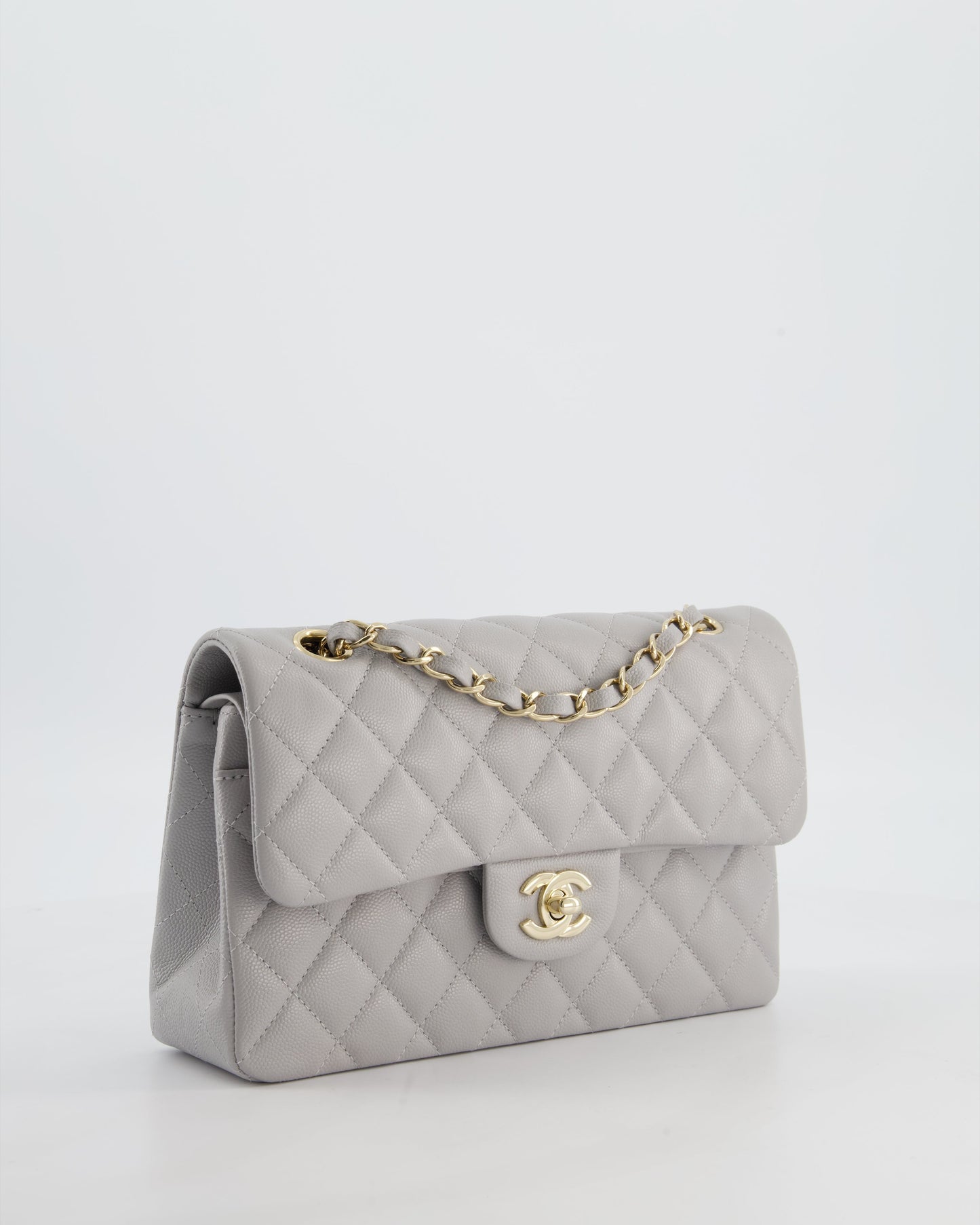 Chanel Dove Grey Small Classic Double Flap Bag - Rovelle Bags