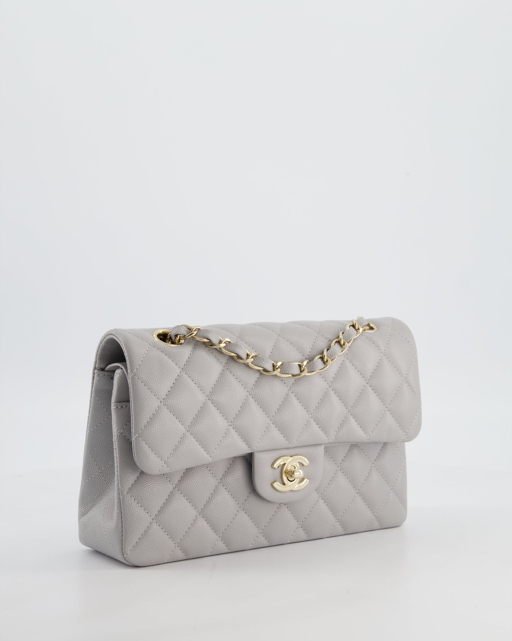 Chanel Dove Grey Small Classic Double Flap Bag - Rovelle Bags