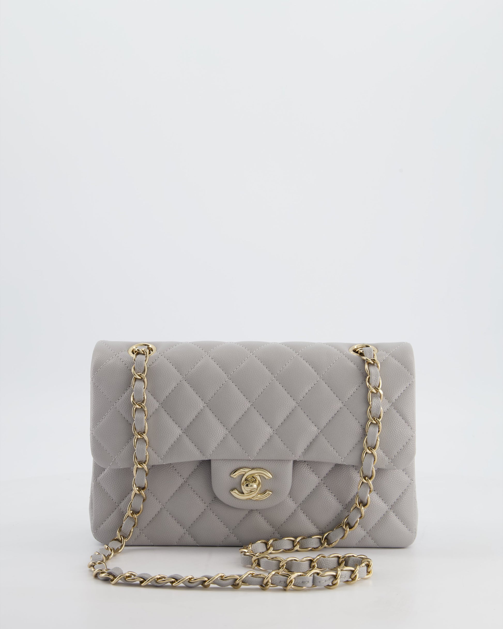 Chanel Dove Grey Small Classic Double Flap Bag - Rovelle Bags