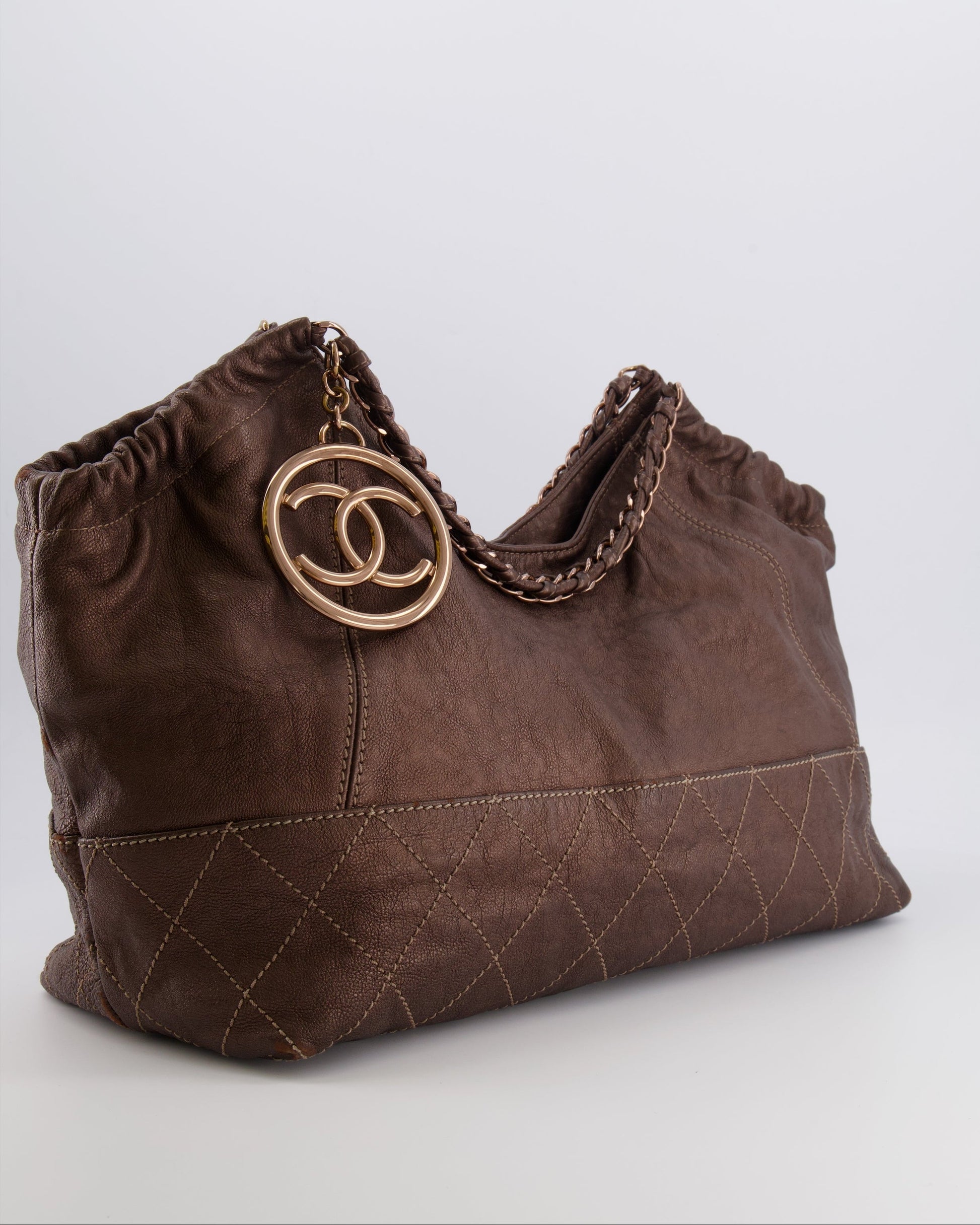 Chanel Bronze Calfskin Quilted Coco Cabas Tote Bag - Rovelle Bags
