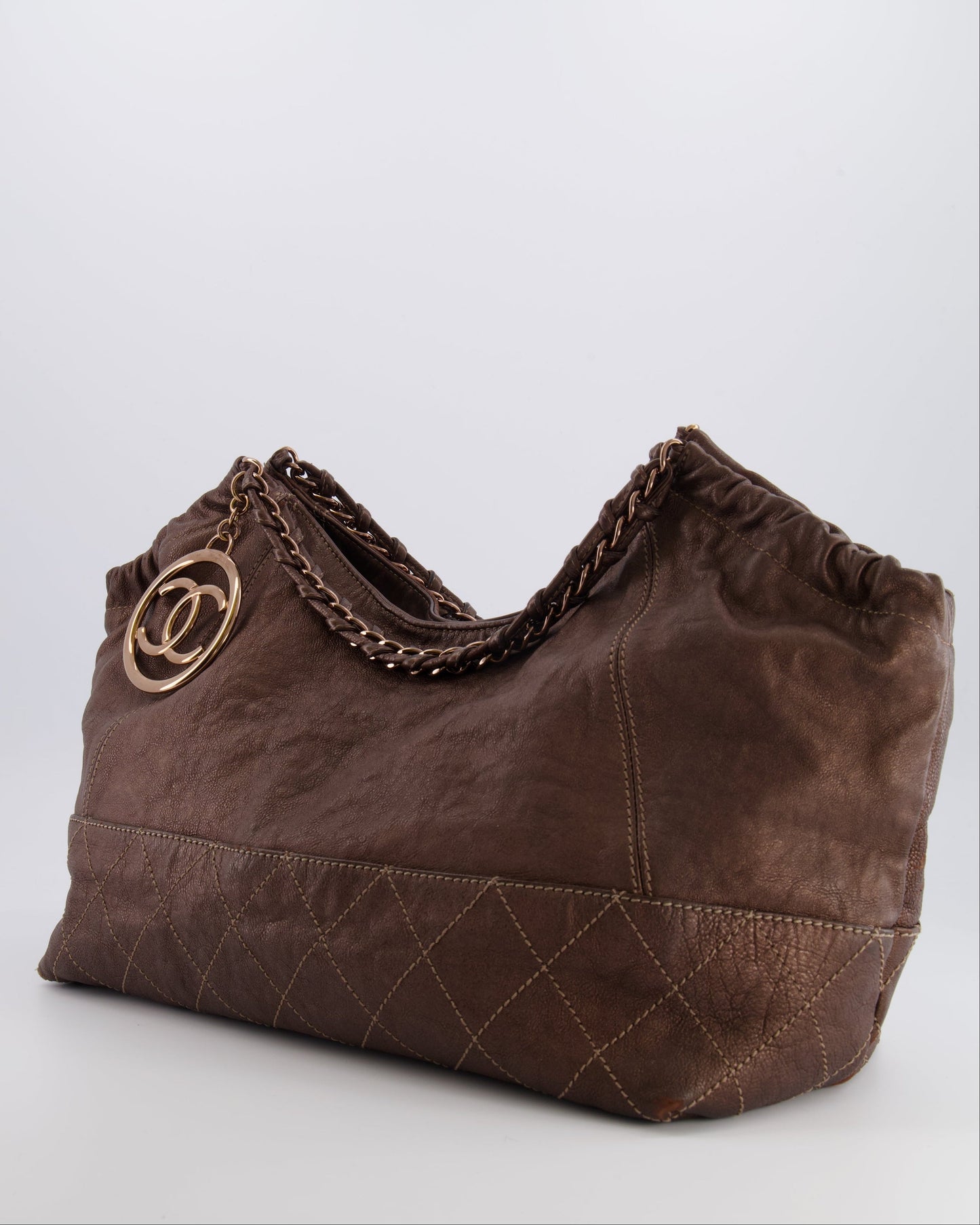 Chanel Bronze Calfskin Quilted Coco Cabas Tote Bag - Rovelle Bags