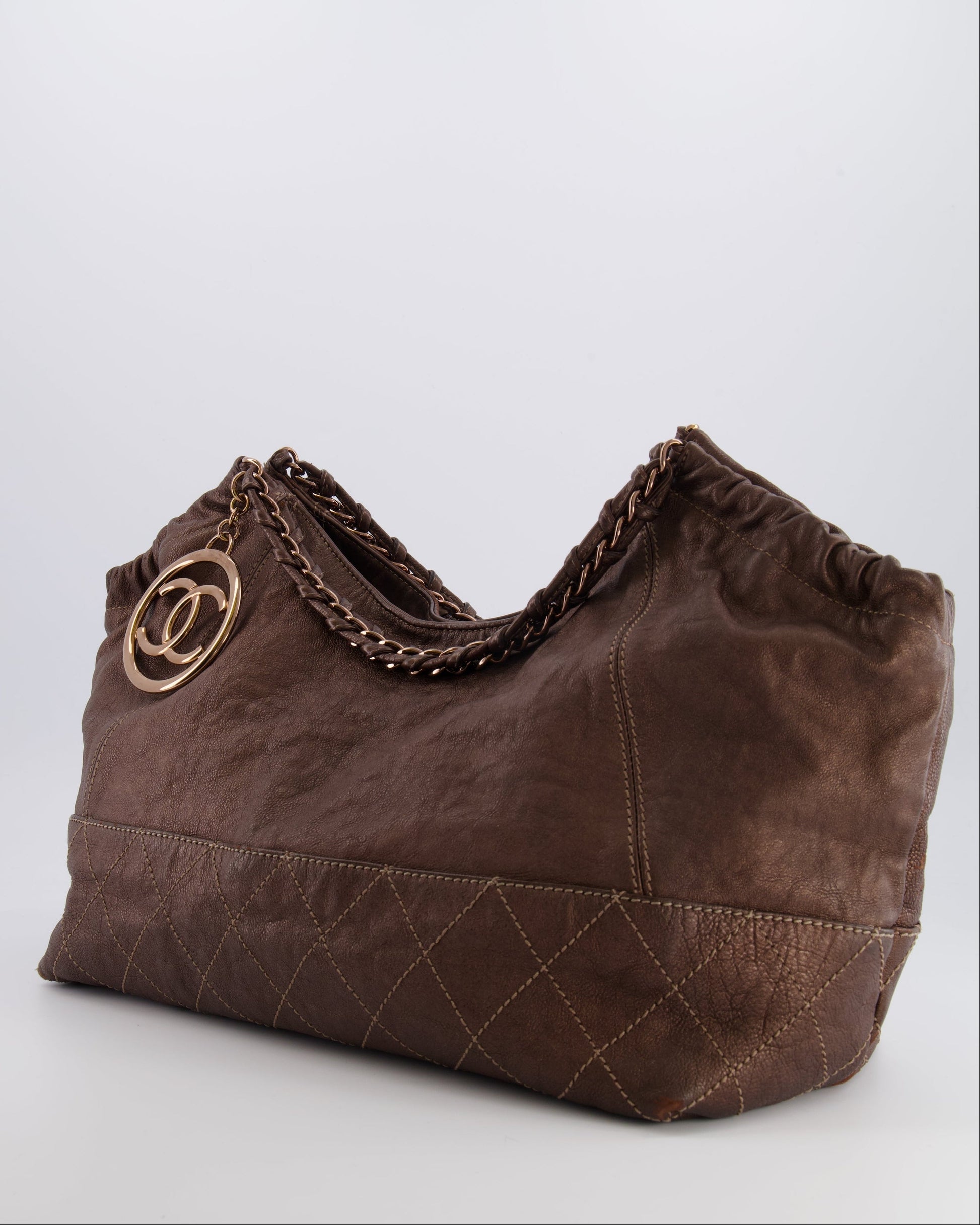 Chanel Bronze Calfskin Quilted Coco Cabas Tote Bag - Rovelle Bags