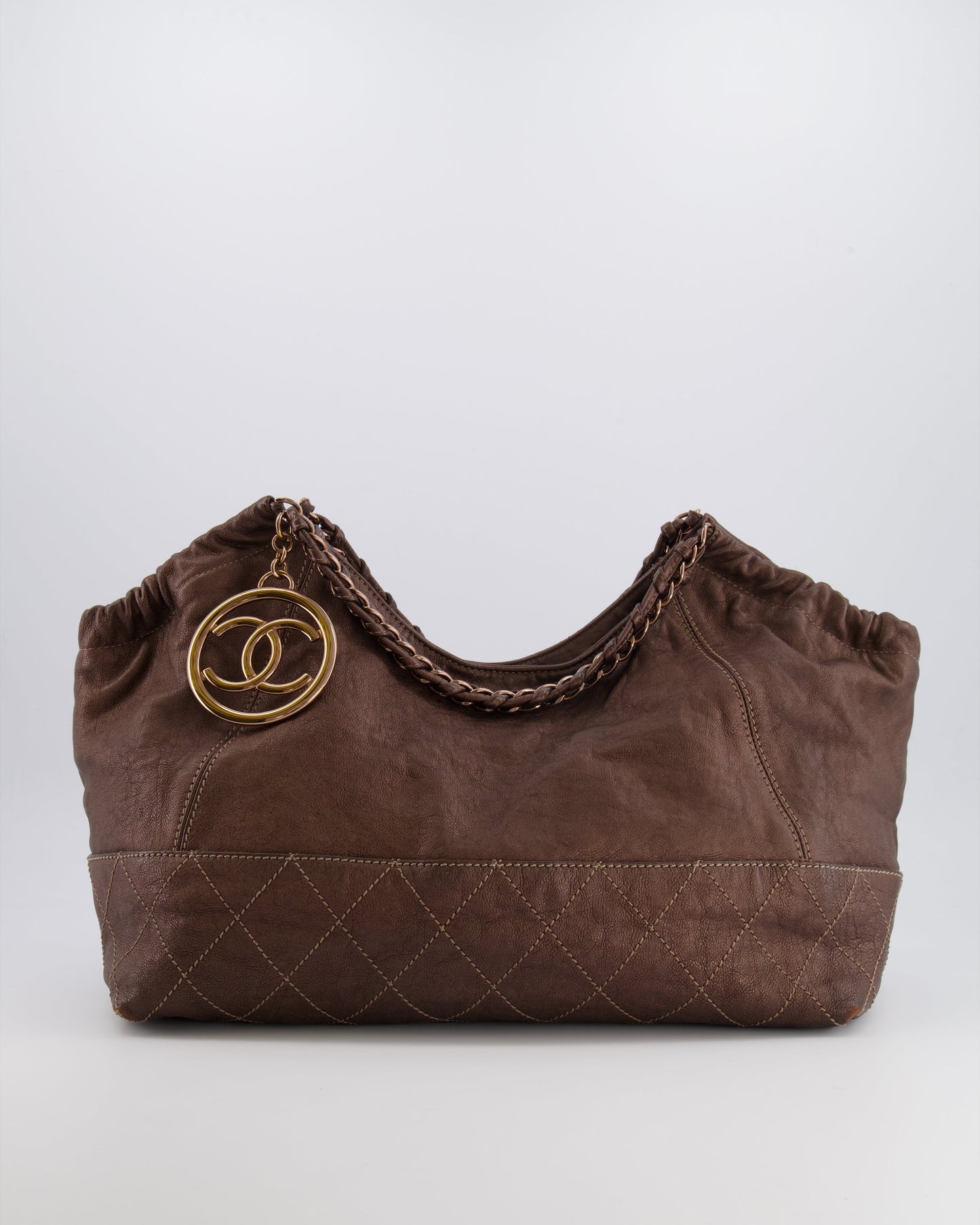 Chanel Bronze Calfskin Quilted Coco Cabas Tote Bag - Rovelle Bags