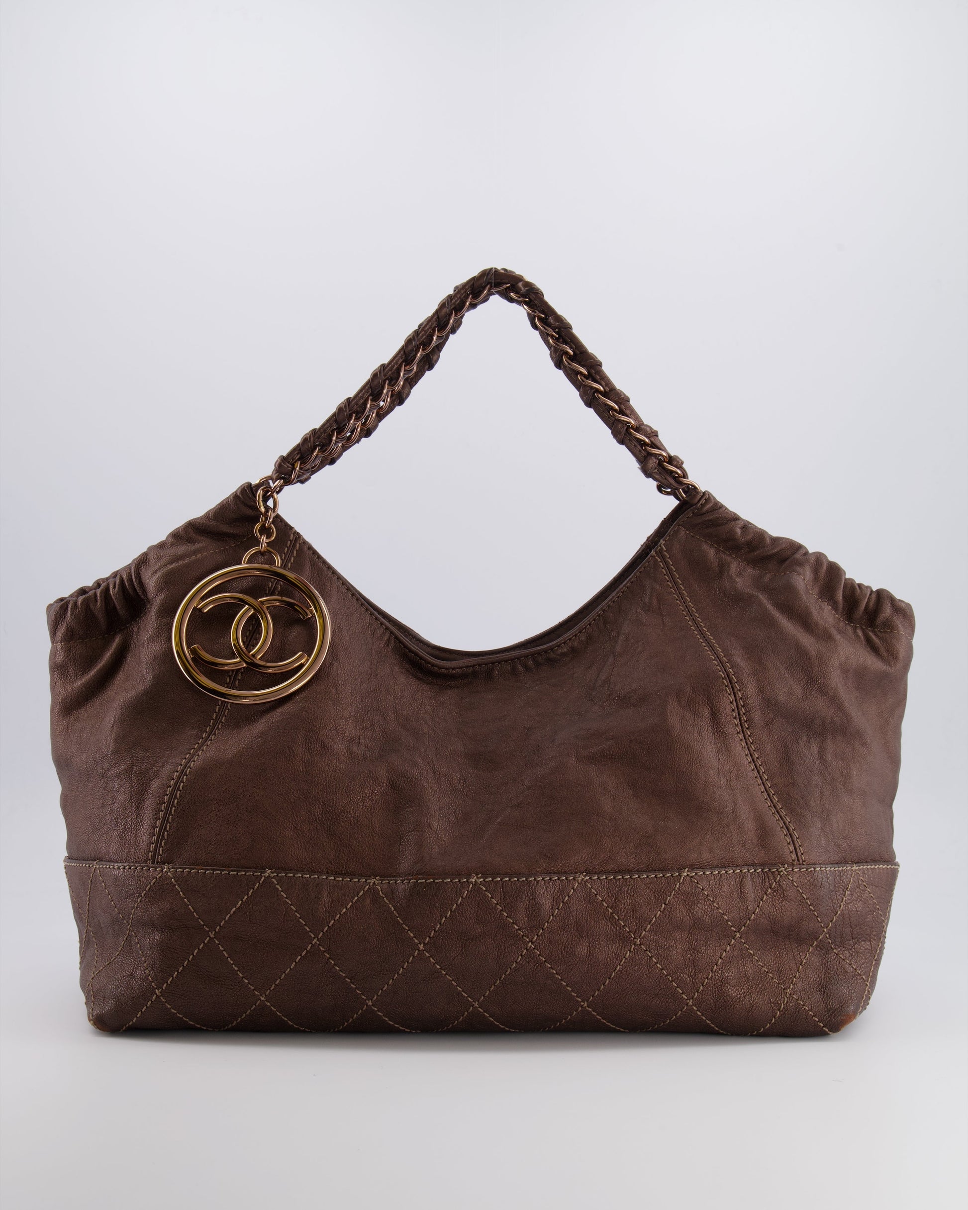 Chanel Bronze Calfskin Quilted Coco Cabas Tote Bag - Rovelle Bags