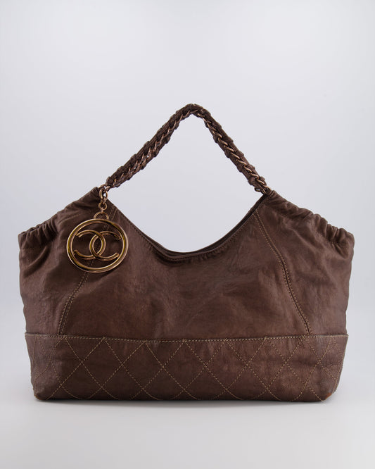 Chanel Bronze Calfskin Quilted Coco Cabas Tote Bag - Rovelle Bags