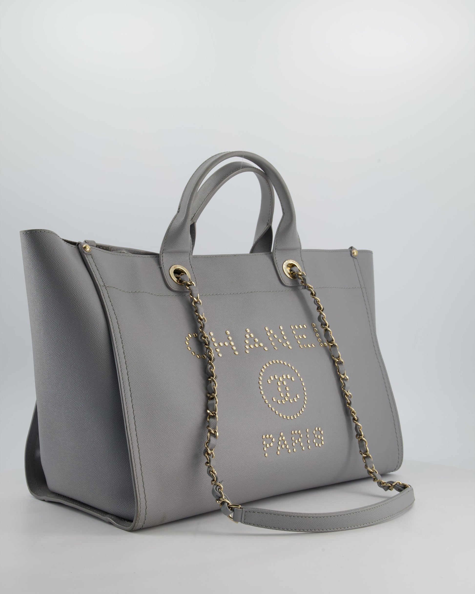 Chanel Grey Caviar Leather Medium Deauville Tote Bag - Rovelle Bags