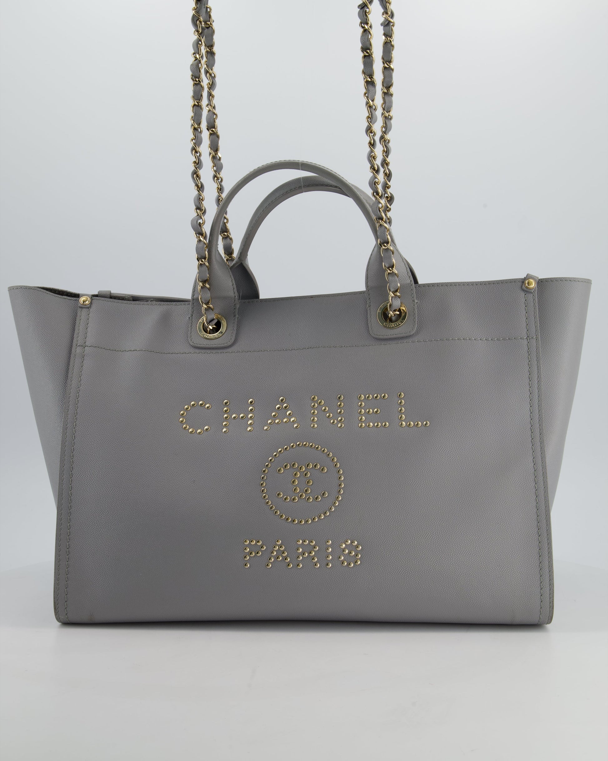 Chanel Grey Caviar Leather Medium Deauville Tote Bag - Rovelle Bags