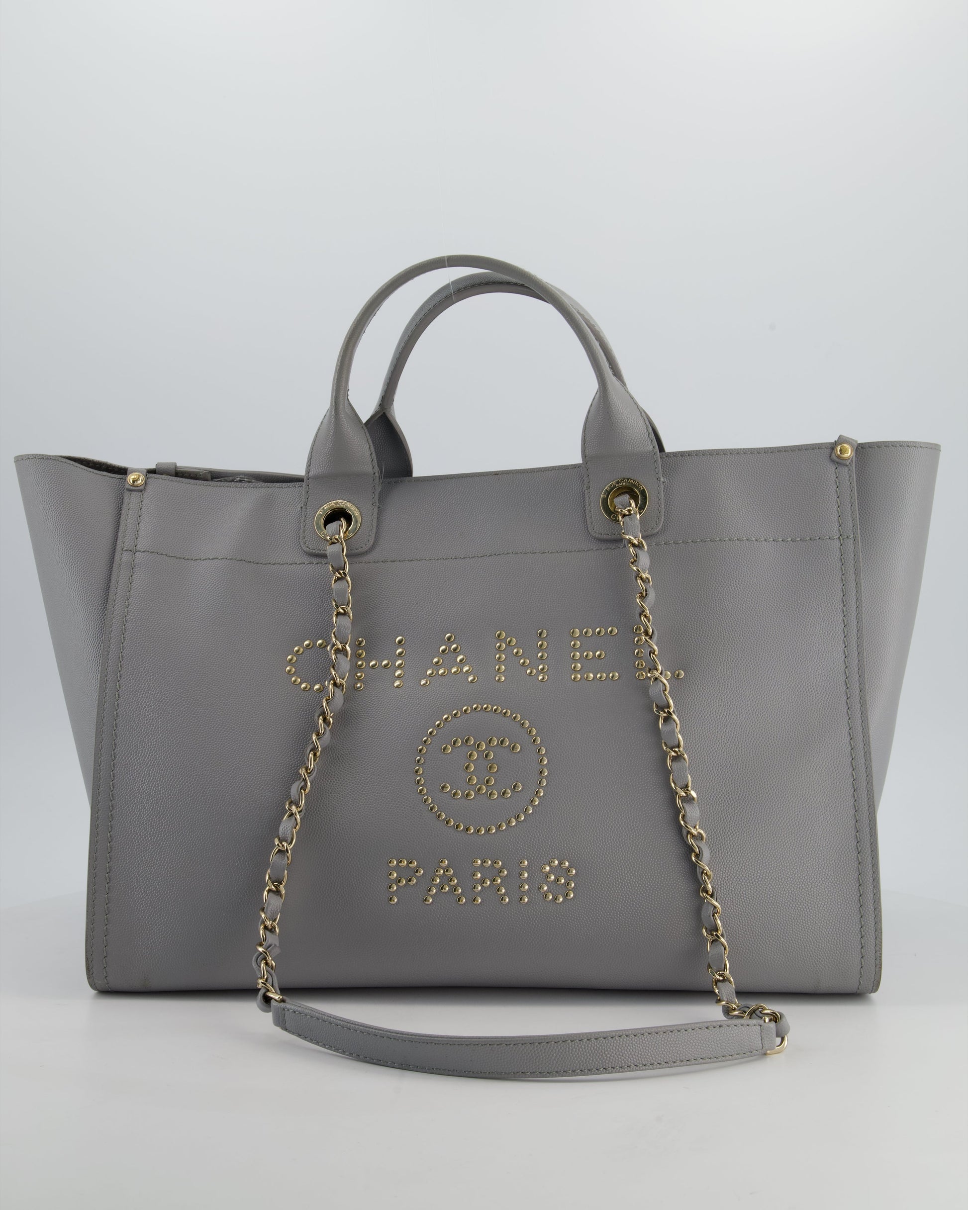 Chanel Grey Caviar Leather Medium Deauville Tote Bag - Rovelle Bags