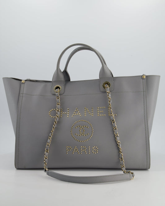 Chanel Grey Caviar Leather Medium Deauville Tote Bag - Rovelle Bags