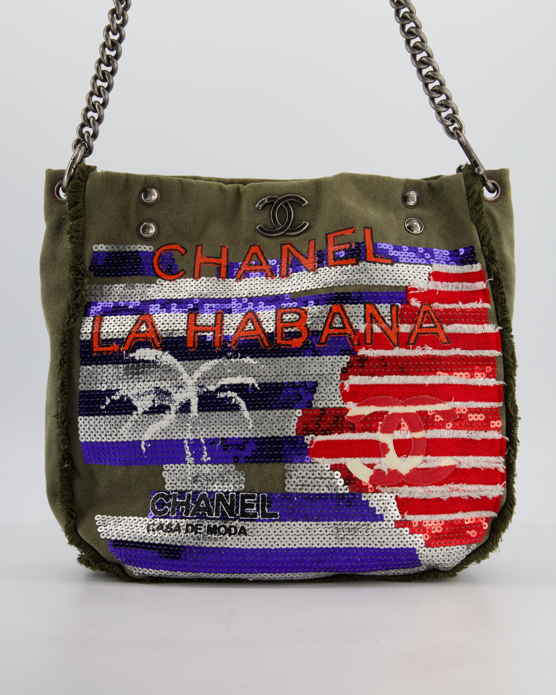 Chanel Khaki Canvas La Habana Casa Tote Bag - Rovelle Bags