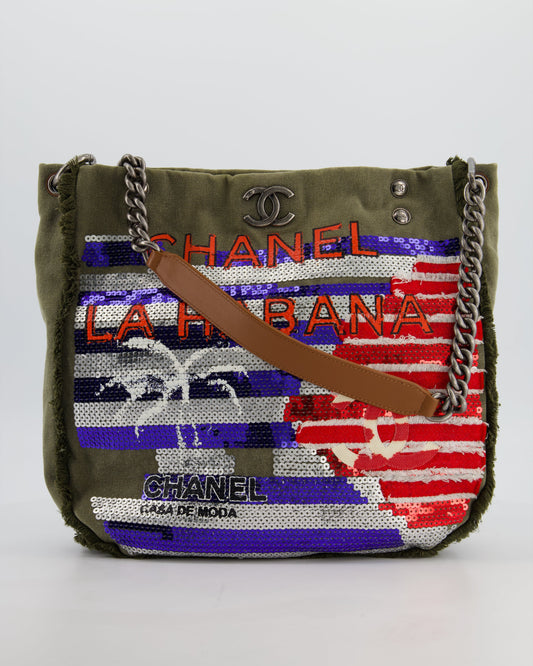 Chanel Khaki Canvas La Habana Casa Tote Bag - Rovelle Bags