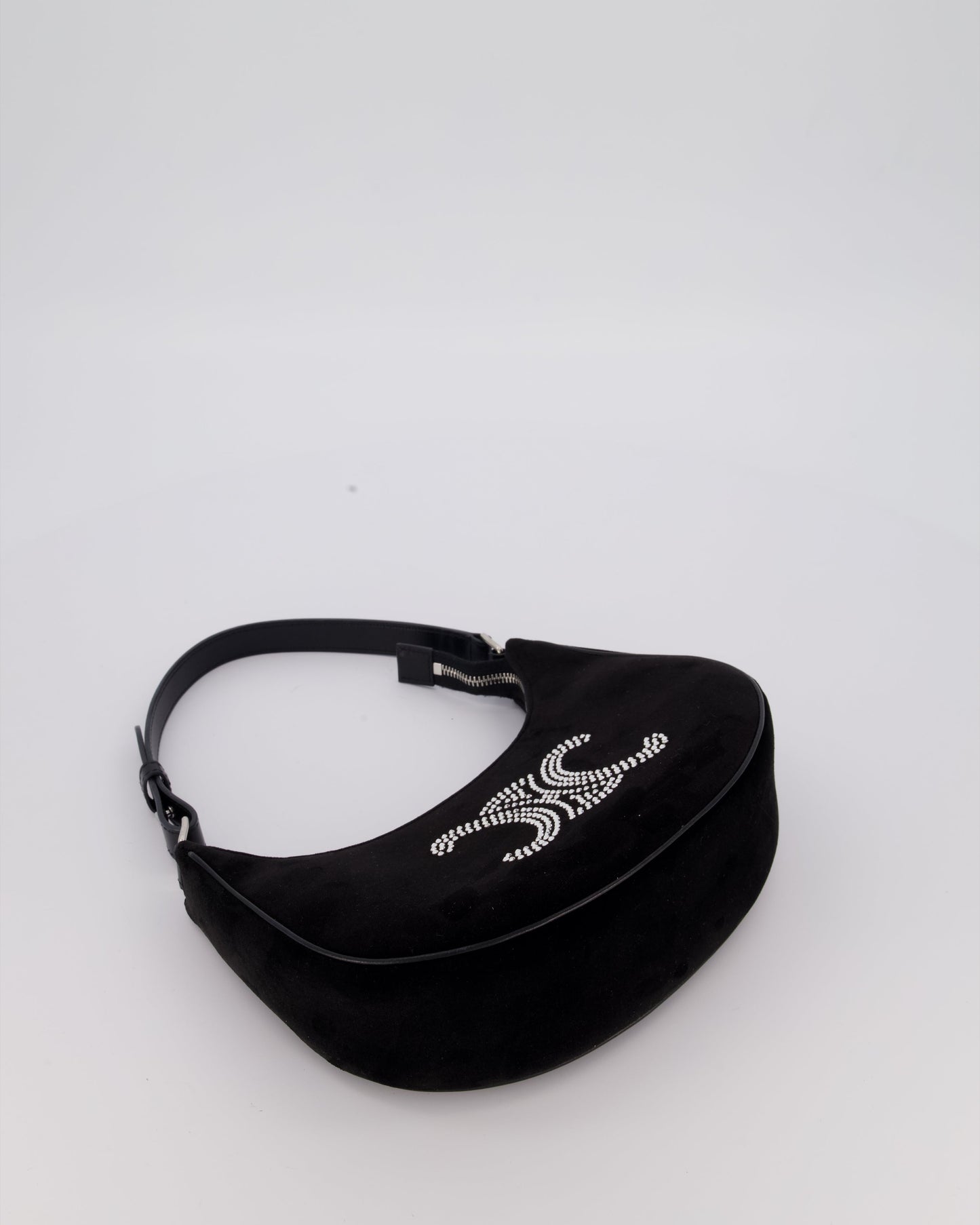 Celine Black Ava Triophe Shoulder Bag in Velvet with Crystal Details
