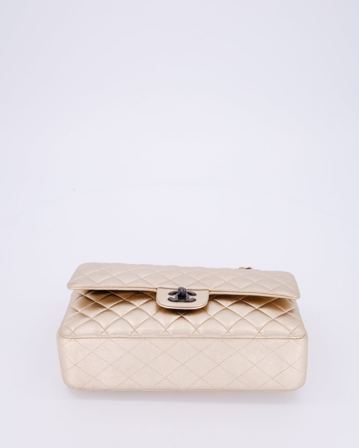 Chanel Metallic Gold Medium Classic Double Flap Bag in Lambskin Leather with So Black Hardware