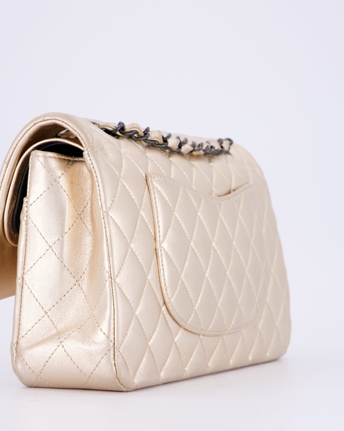 Chanel Metallic Gold Medium Classic Double Flap Bag in Lambskin Leather with So Black Hardware