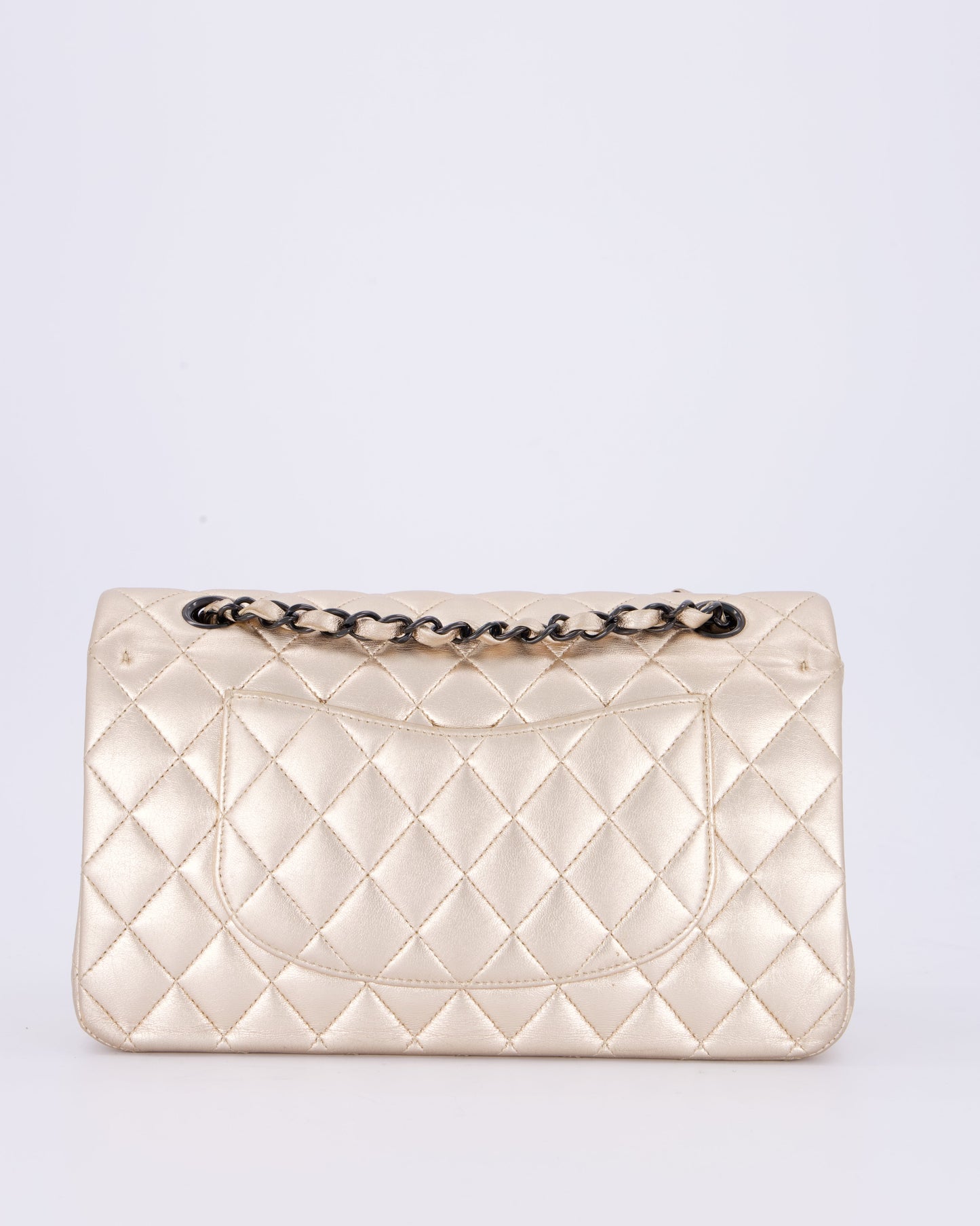 Chanel Metallic Gold Medium Classic Double Flap Bag in Lambskin Leather with So Black Hardware