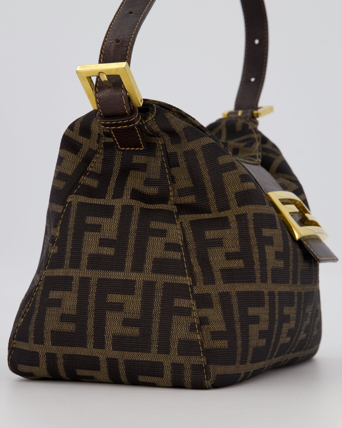 Fendi Brown Vintage Zucca Tobacco Bag in Monogram Canvas and Leather with Gold Hardware