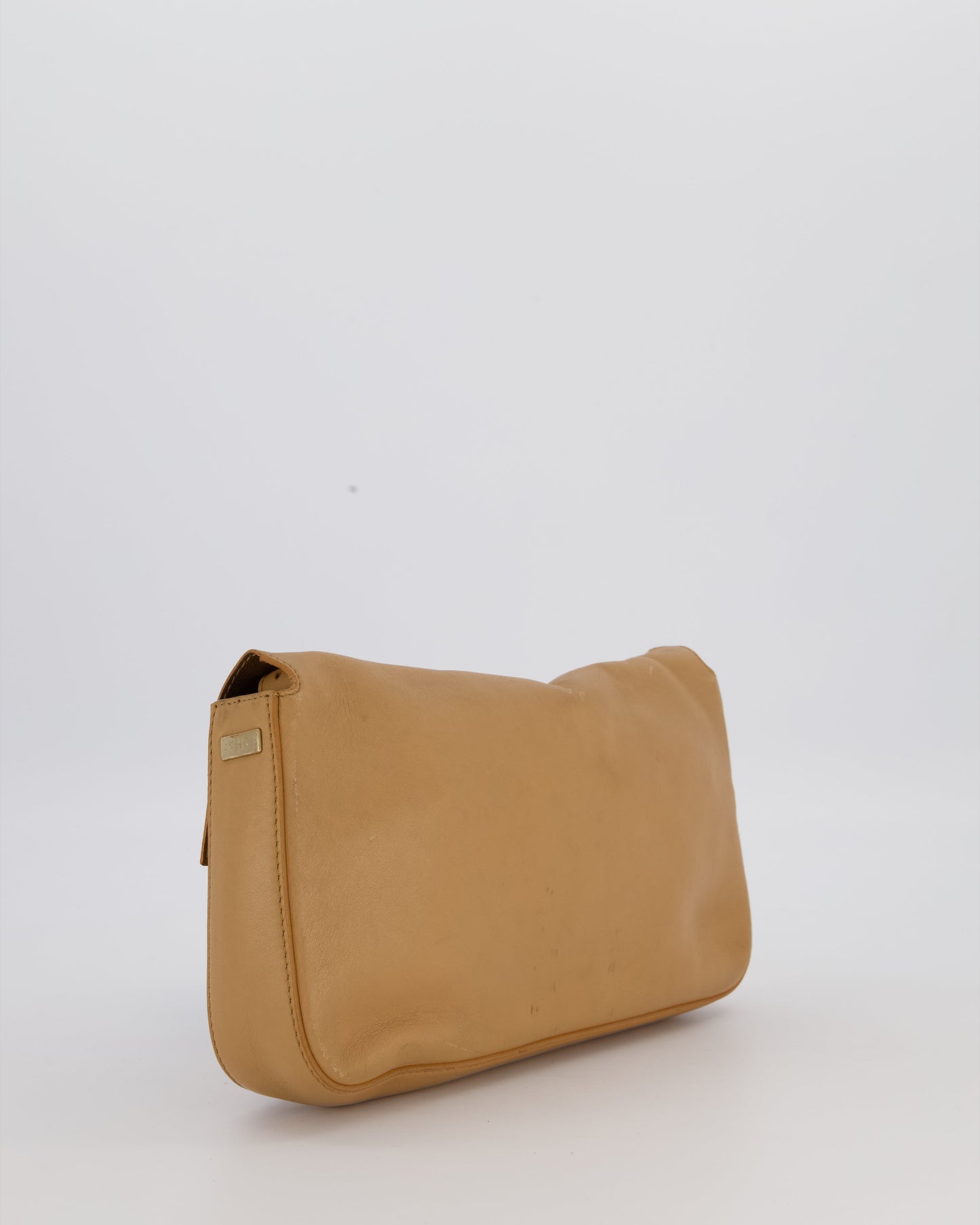 Fendi Vintage Baguette Bag in Beige Lambskin Leather with Gold Studded Hardware