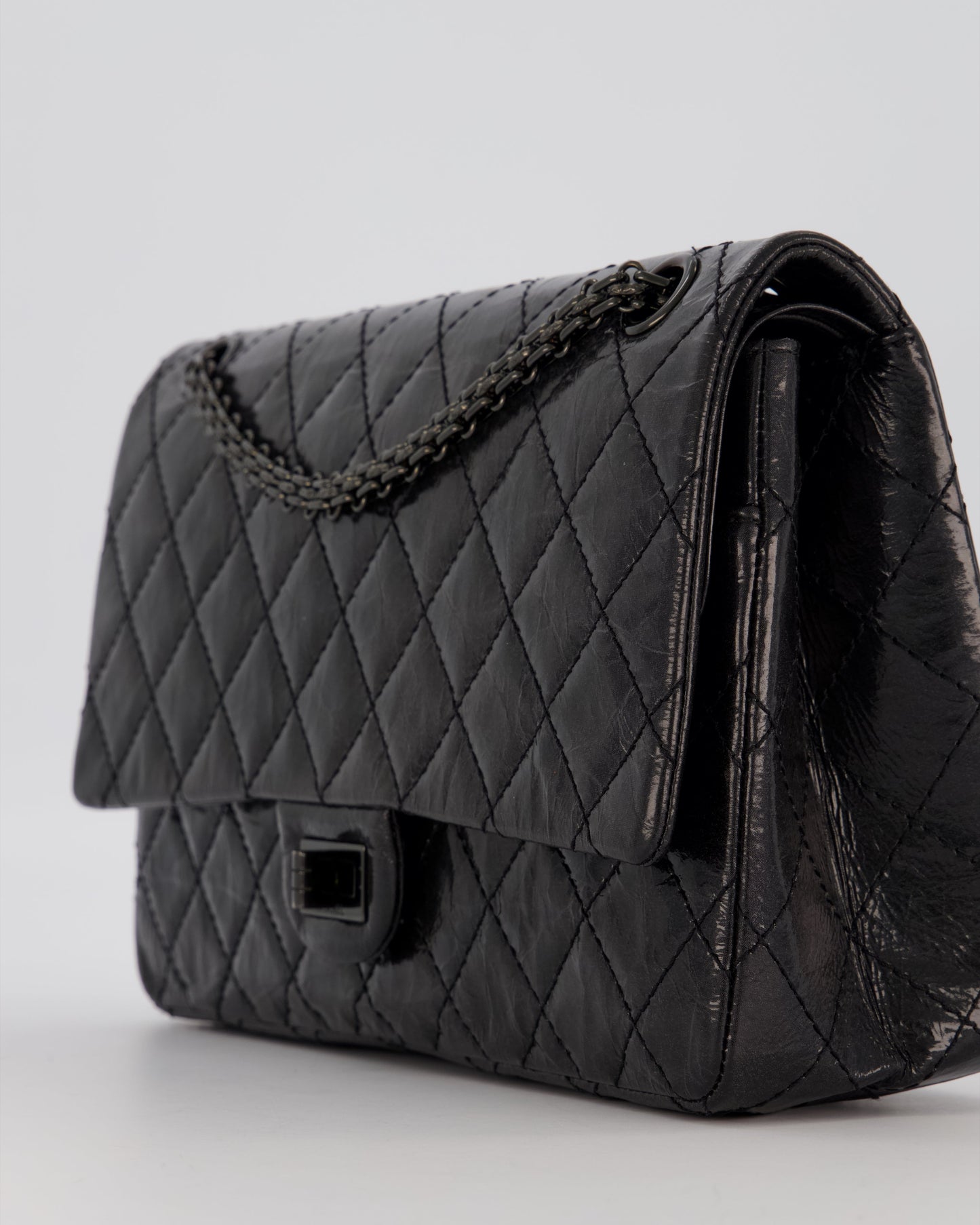 Chanel Black Reissue 226 Medium Double Flap Bag in Patent Leather with So Black Hardware
