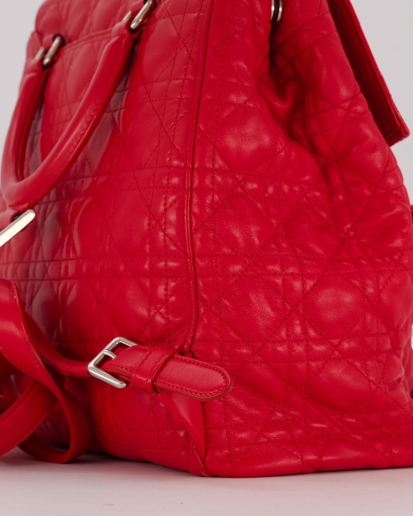 Christian Dior Red Cannage Leather Stardust Backpack with Silver Hardware