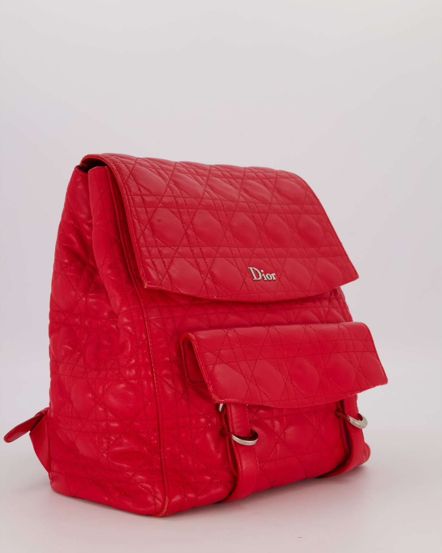 Christian Dior Red Cannage Leather Stardust Backpack with Silver Hardware