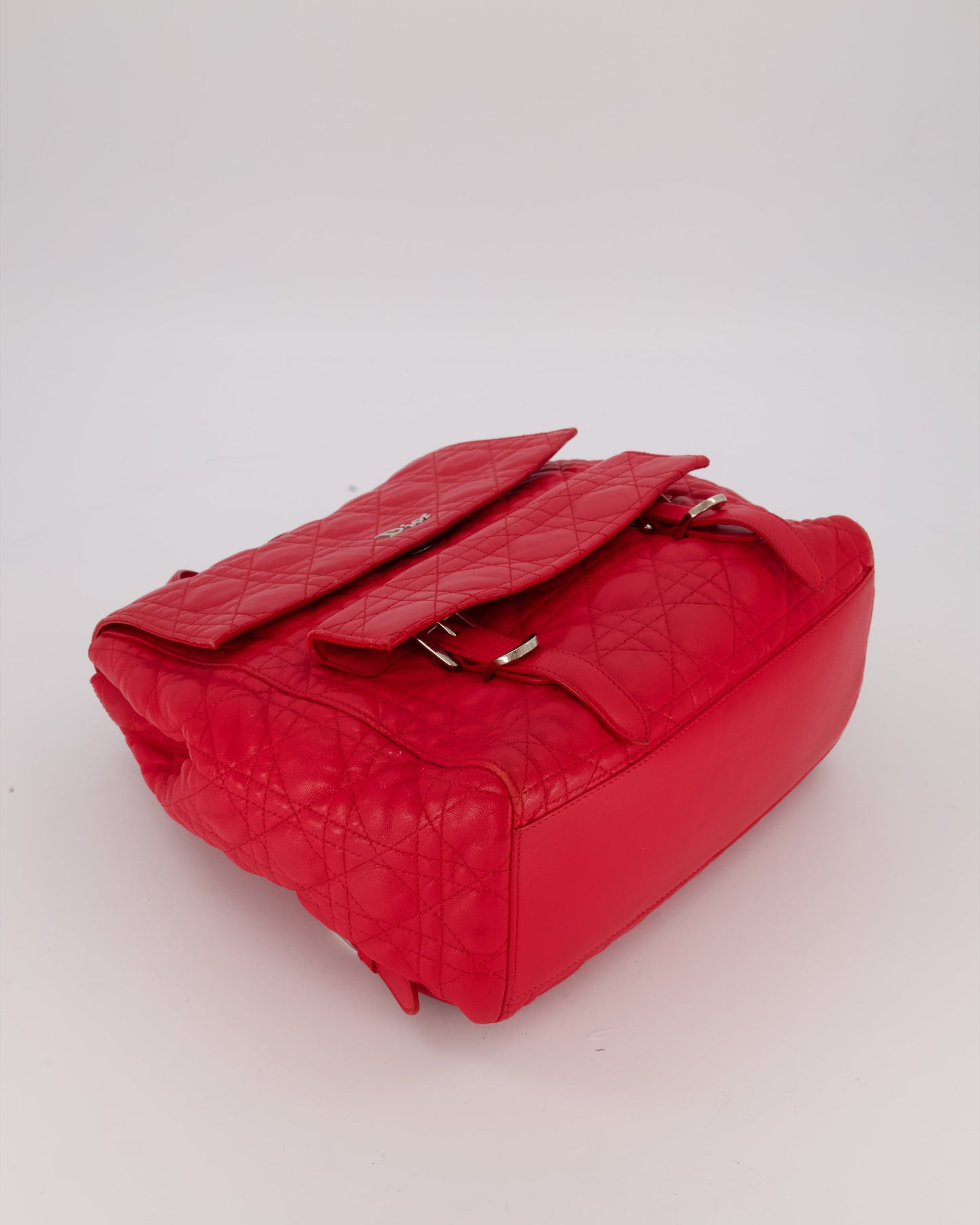 Christian Dior Red Cannage Leather Stardust Backpack with Silver Hardware