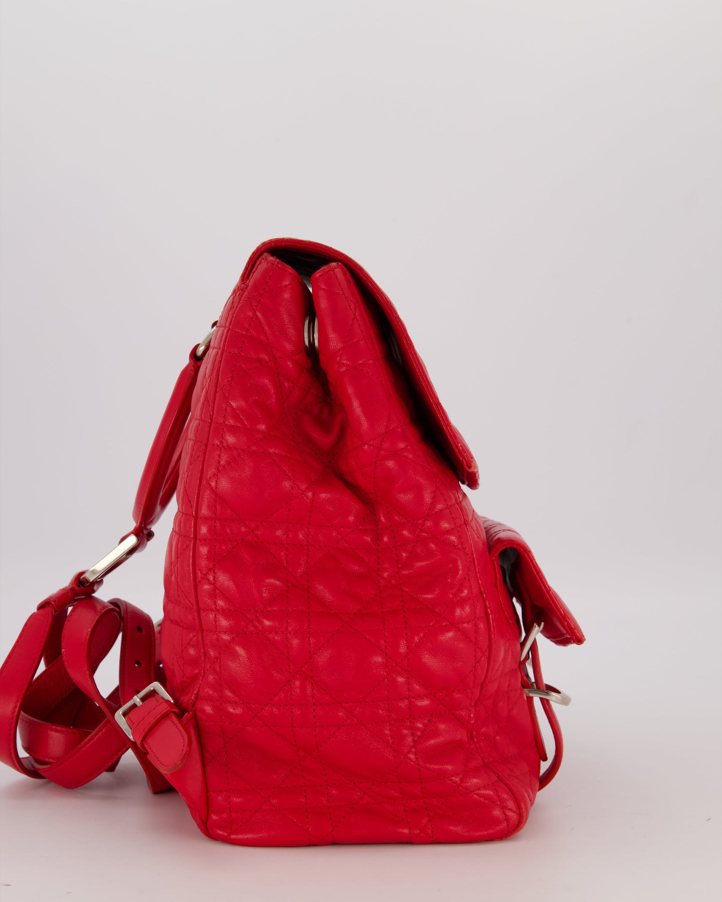 Christian Dior Red Cannage Leather Stardust Backpack with Silver Hardware