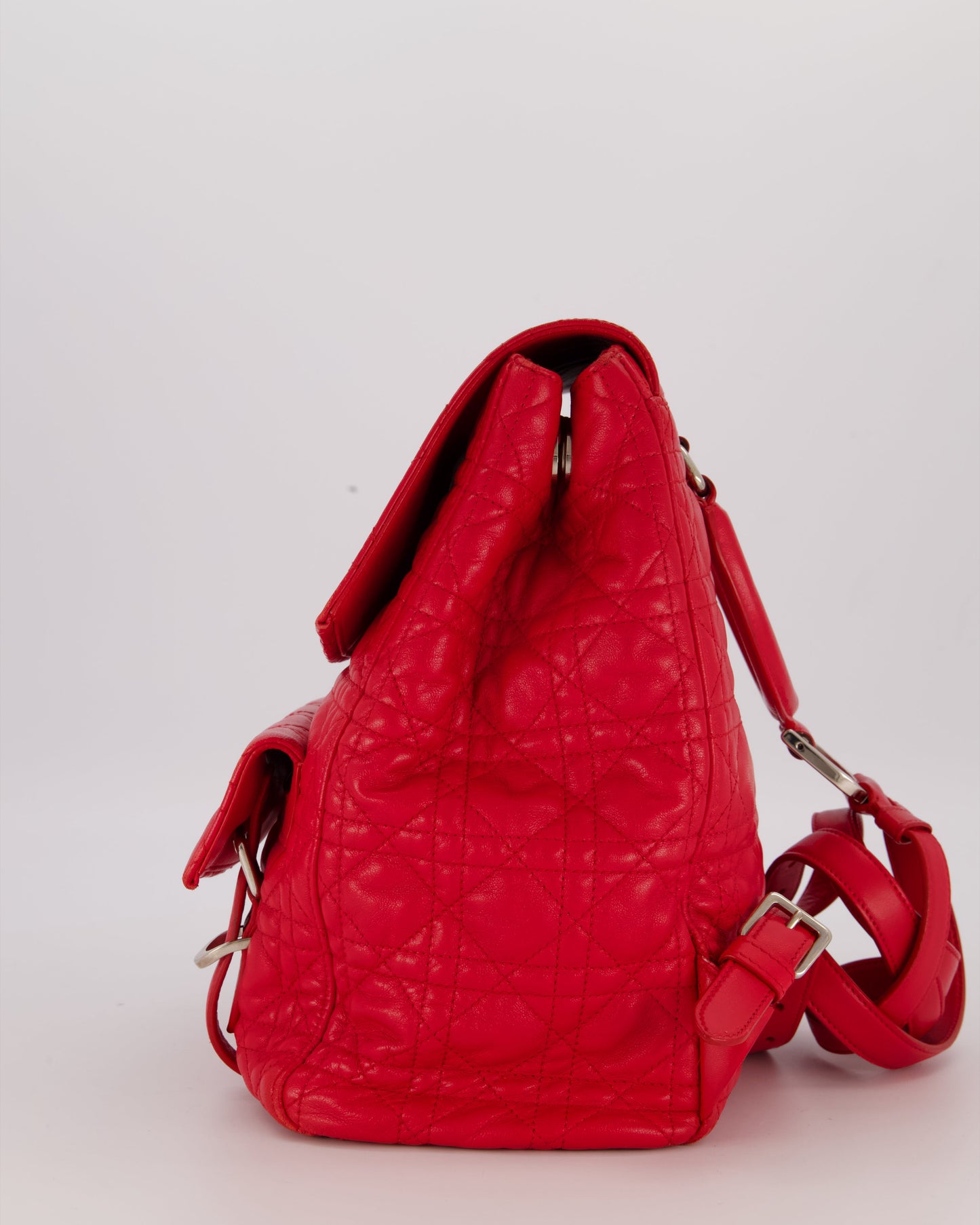 Christian Dior Red Cannage Leather Stardust Backpack with Silver Hardware