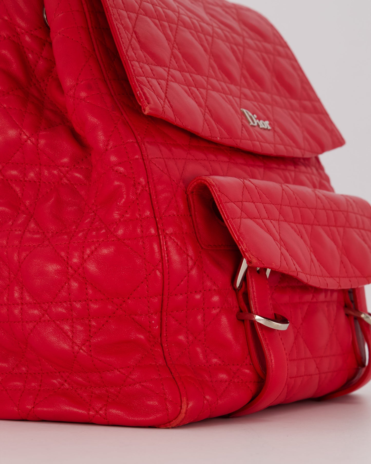 Christian Dior Red Cannage Leather Stardust Backpack with Silver Hardware