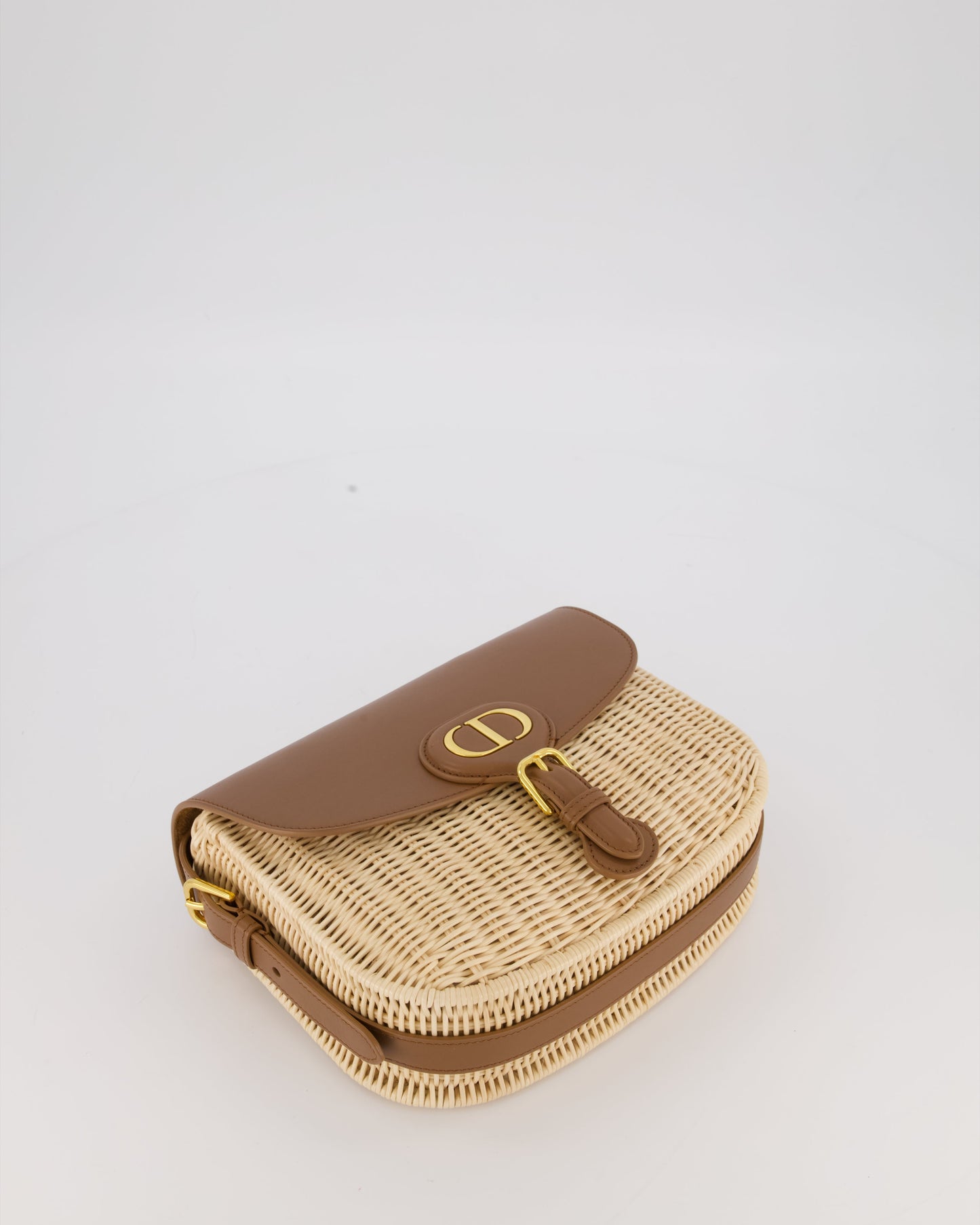 Christian Dior Medium Bobby Bag in Brown Calfskin and Wicker with Gold Hardware