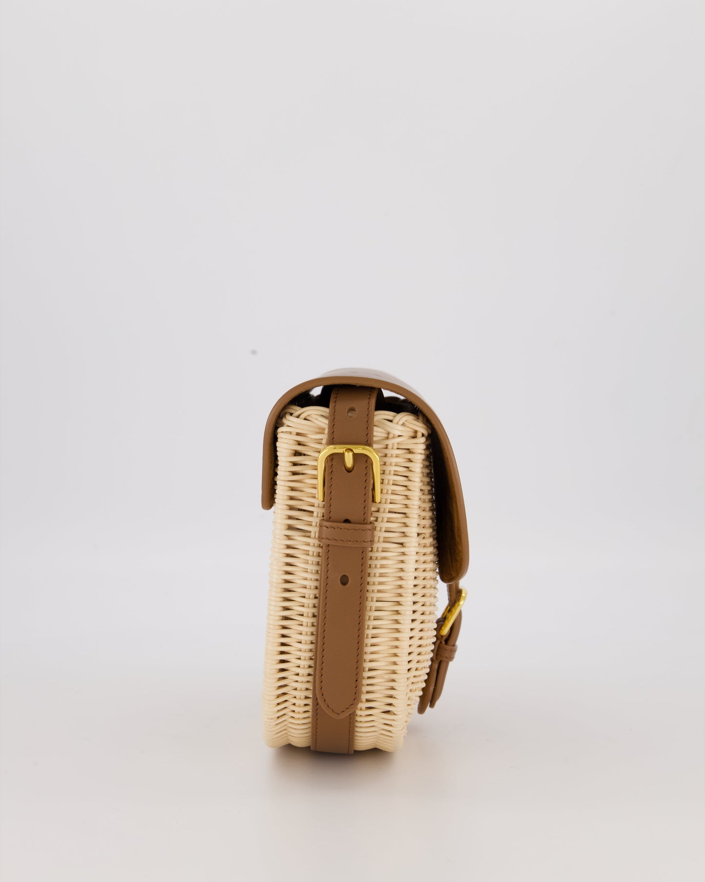Christian Dior Medium Bobby Bag in Brown Calfskin and Wicker with Gold Hardware