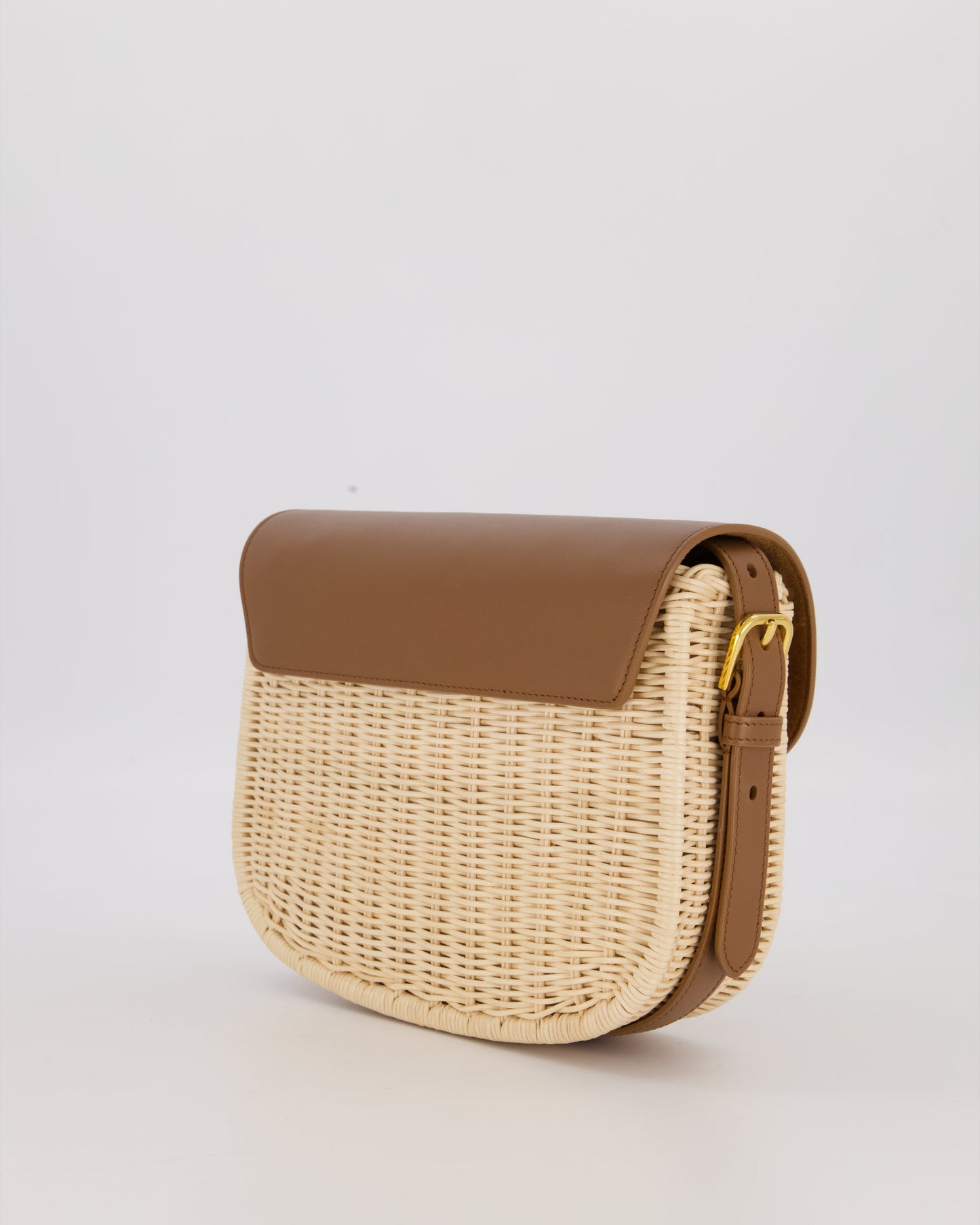 Christian Dior Medium Bobby Bag in Brown Calfskin and Wicker with Gold Hardware