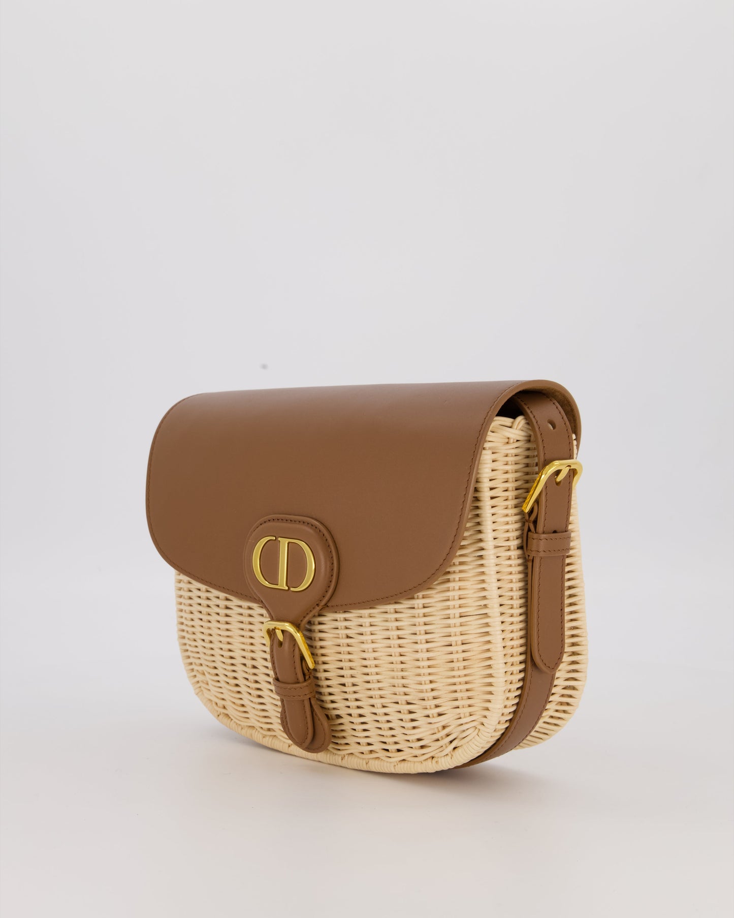 Christian Dior Medium Bobby Bag in Brown Calfskin and Wicker with Gold Hardware