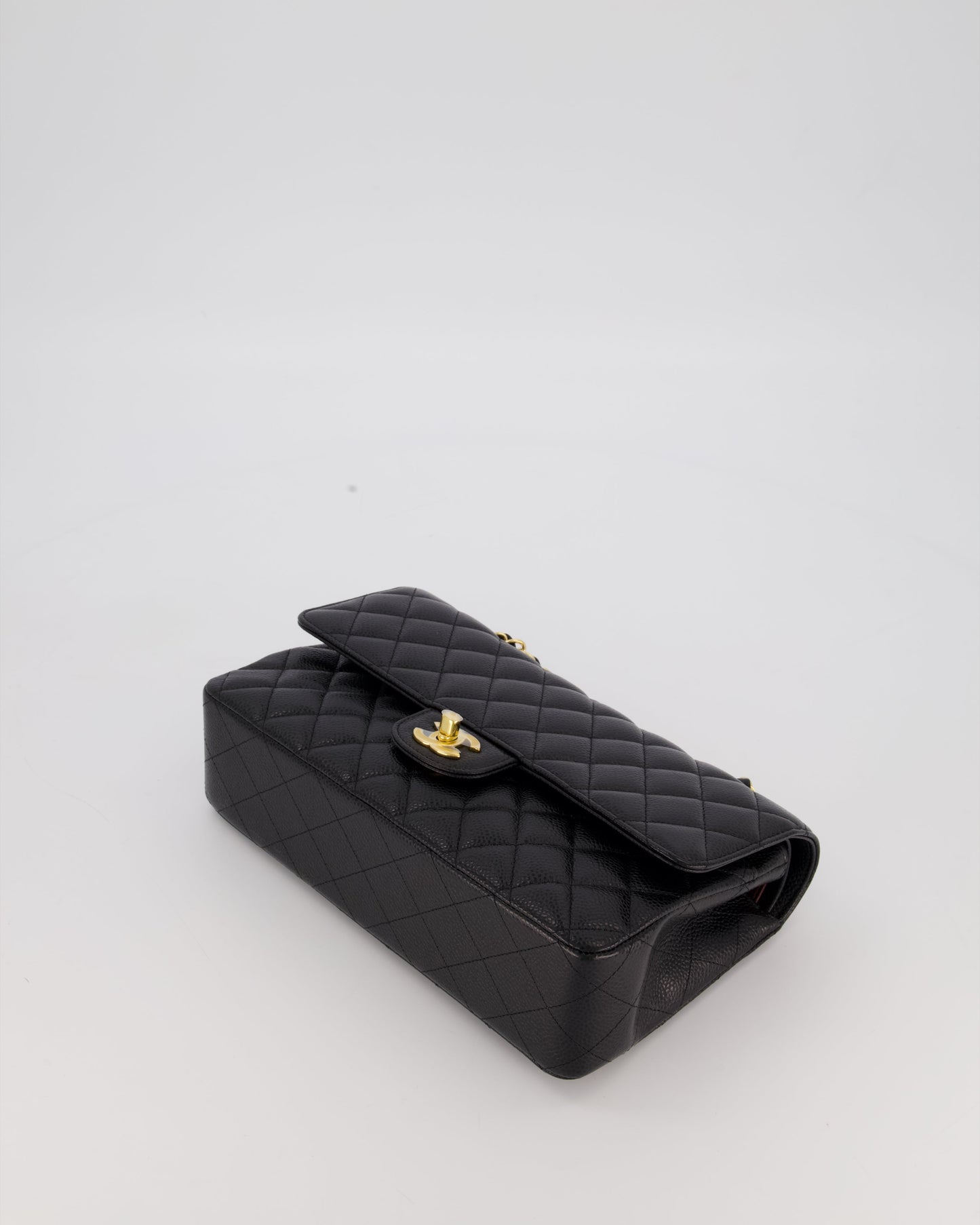 Chanel Black Classic Medium Double Flap Bag in Caviar Leather with Gold Hardware