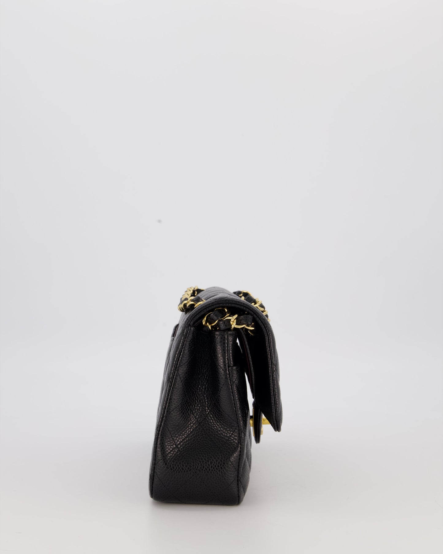 Chanel Black Classic Medium Double Flap Bag in Caviar Leather with Gold Hardware