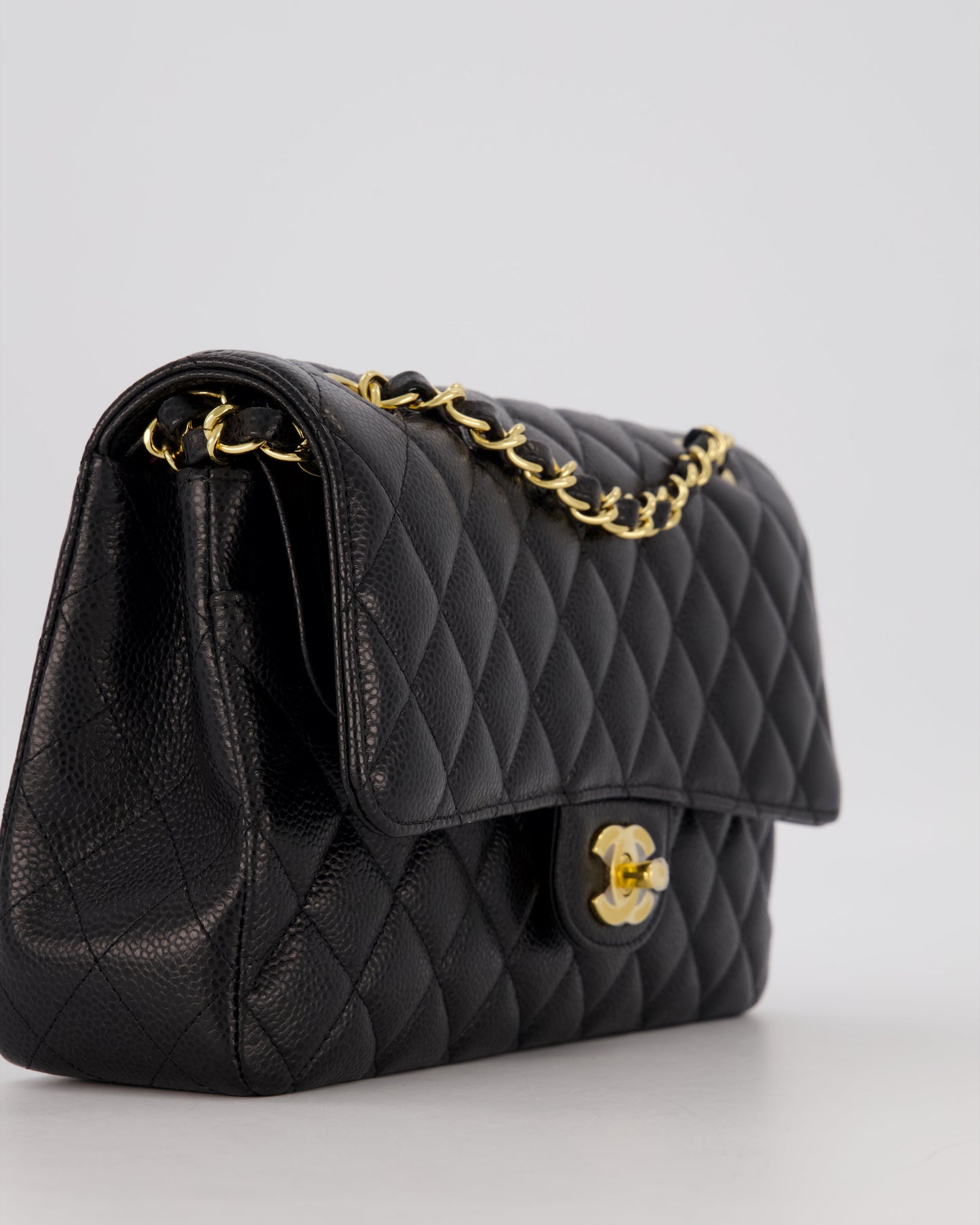 Chanel Black Classic Medium Double Flap Bag in Caviar Leather with Gold Hardware