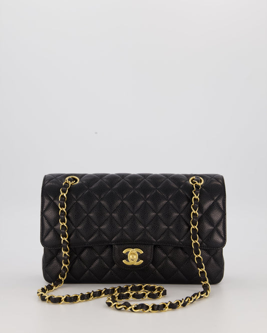 Chanel Black Classic Medium Double Flap Bag in Caviar Leather with Gold Hardware