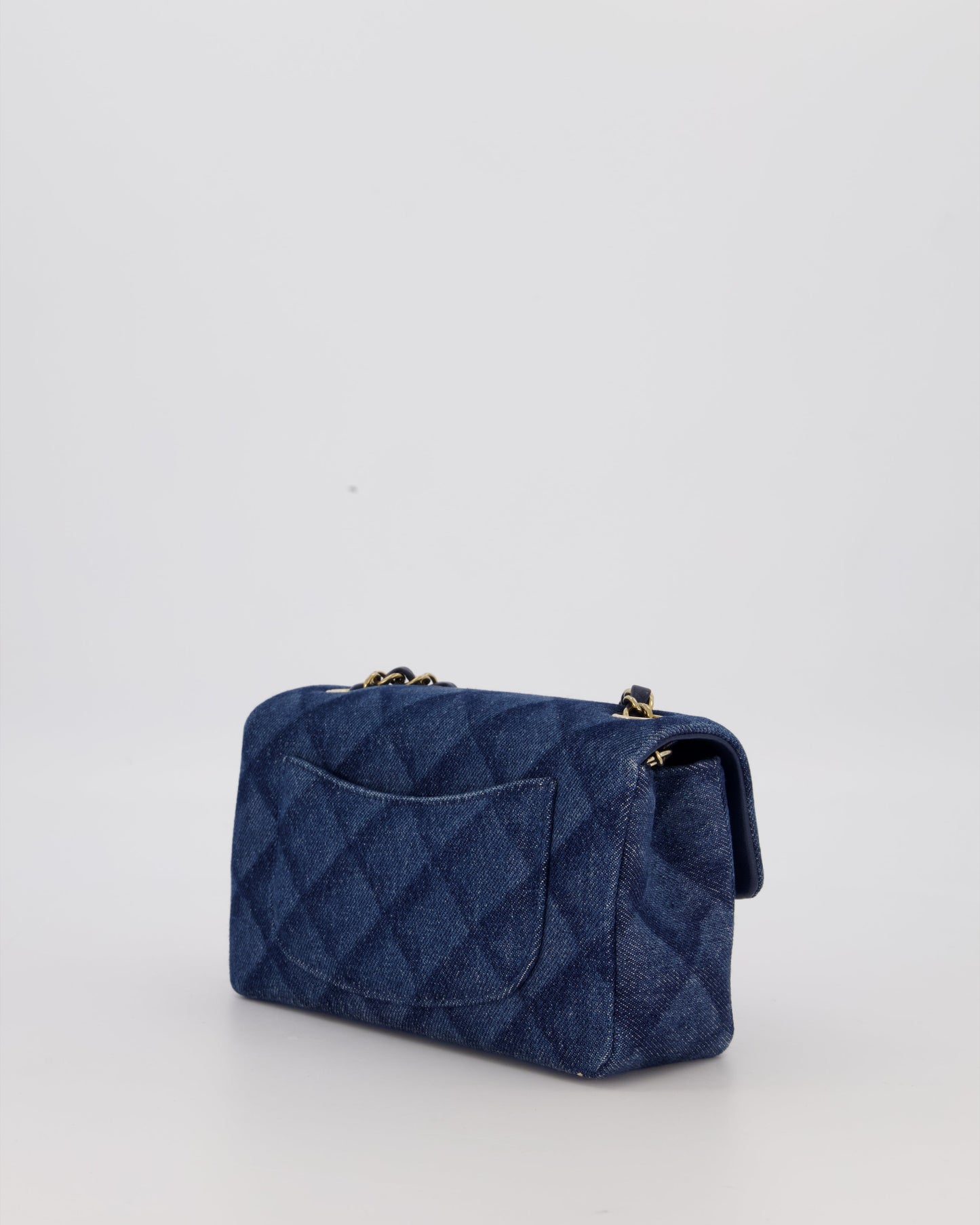 Chanel Dark Blue Quilted-Effect Blue Mini Rectangular Flap Bag in Denim with Gold Hardware